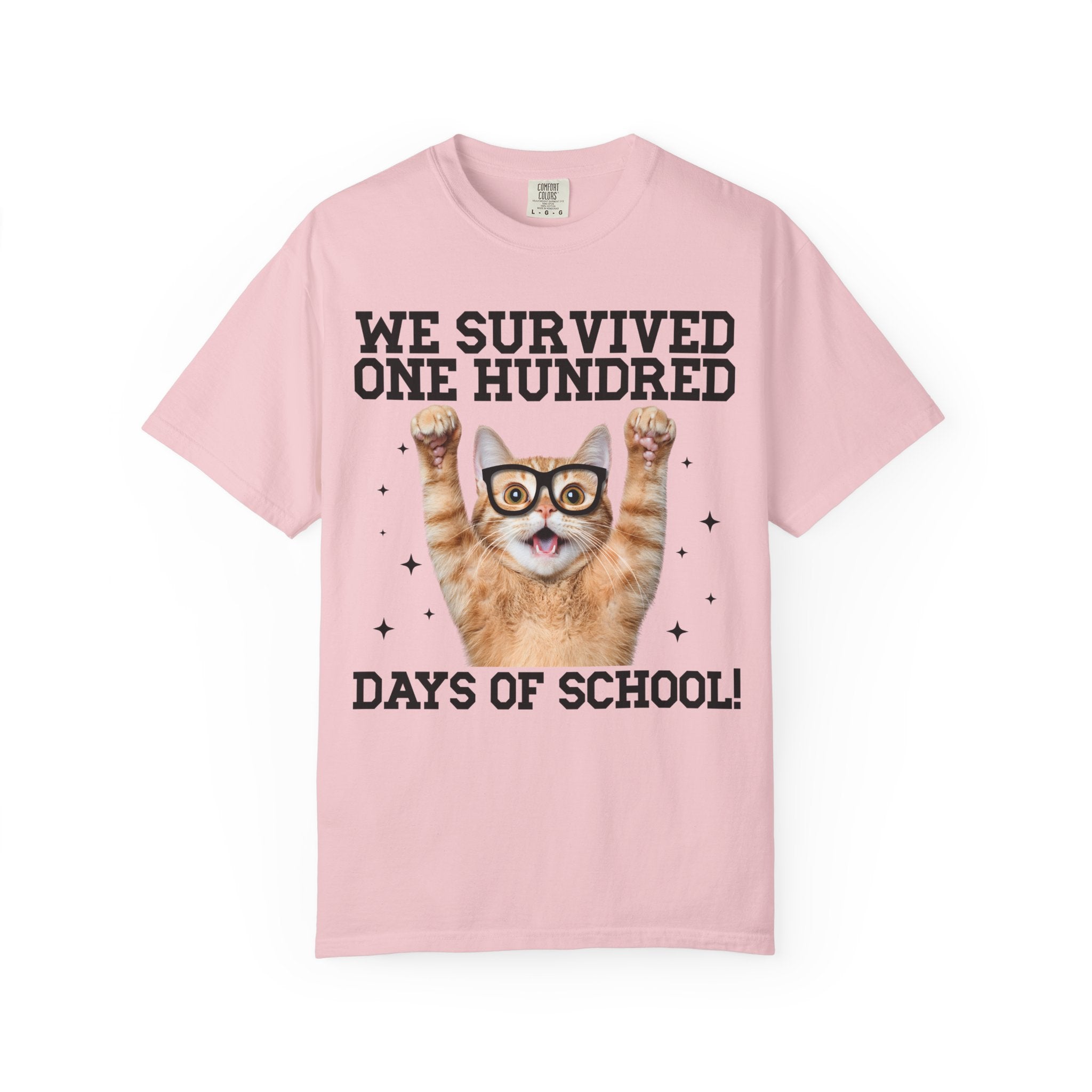 100 Days of School Cat Lover Tee Shirt for Elementary School Teacher, Cute School Principal T-Shirt with Stars, School Librarian 100 Days T - Opal and June