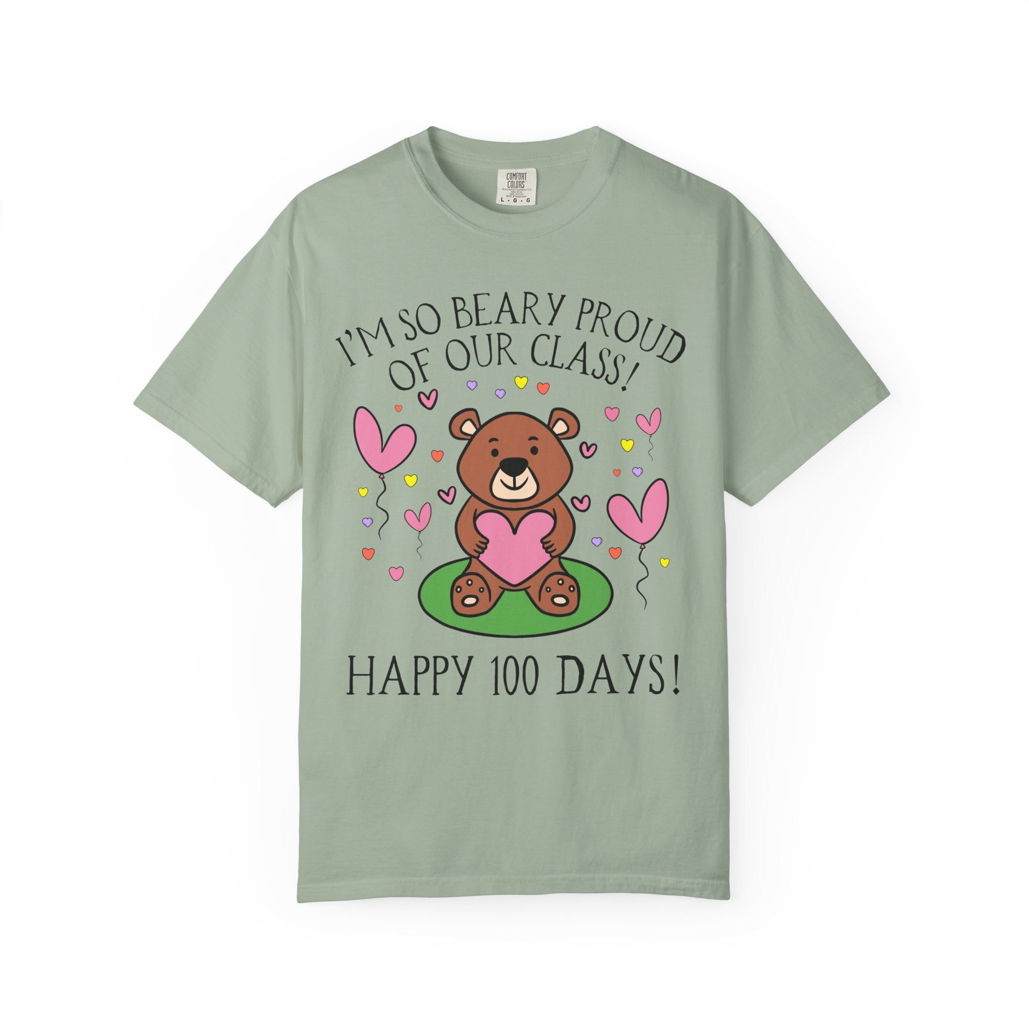 100 Days of School Kindergarten Crew or First Grade Teacher Team Matching Shirt with Funny Saying, Dreamcore Bear T-Shirt with Hearts - Opal and June