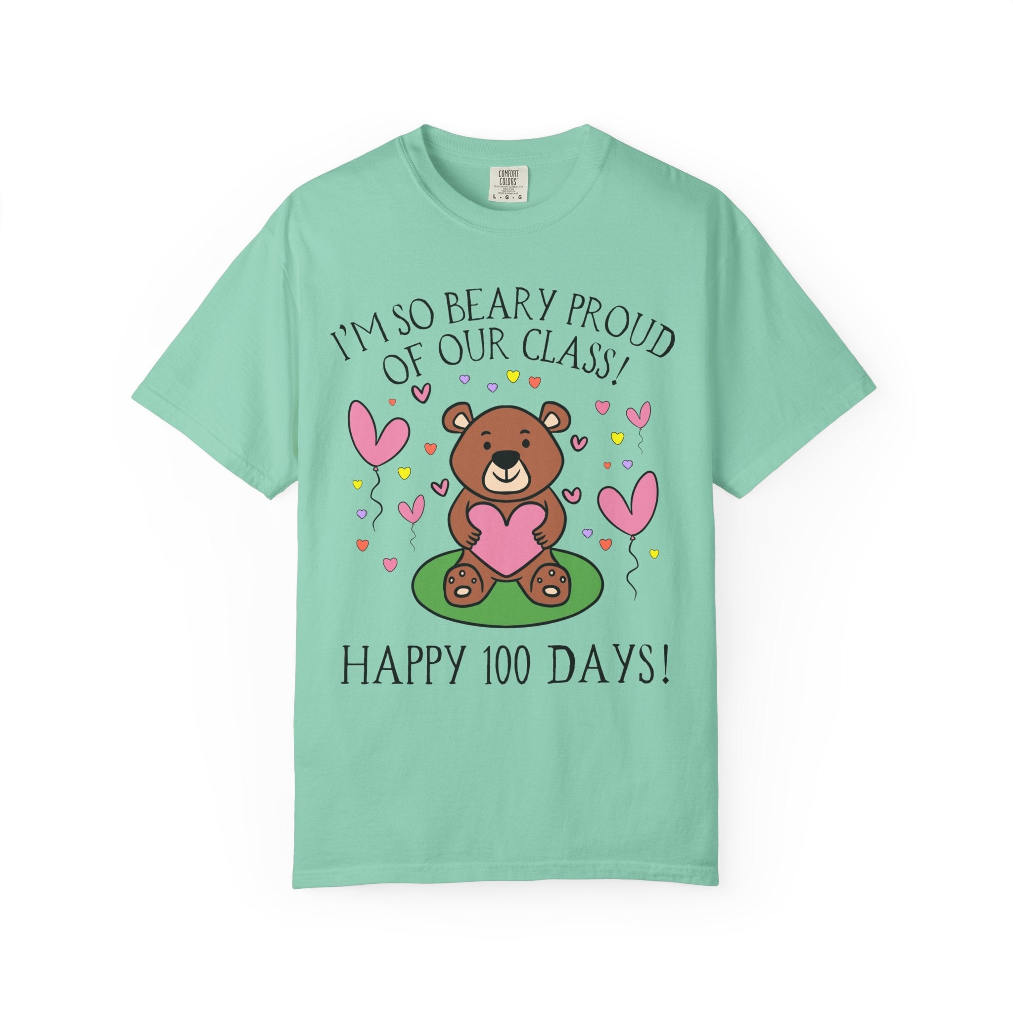 100 Days of School Kindergarten Crew or First Grade Teacher Team Matching Shirt with Funny Saying, Dreamcore Bear T-Shirt with Hearts - Opal and June