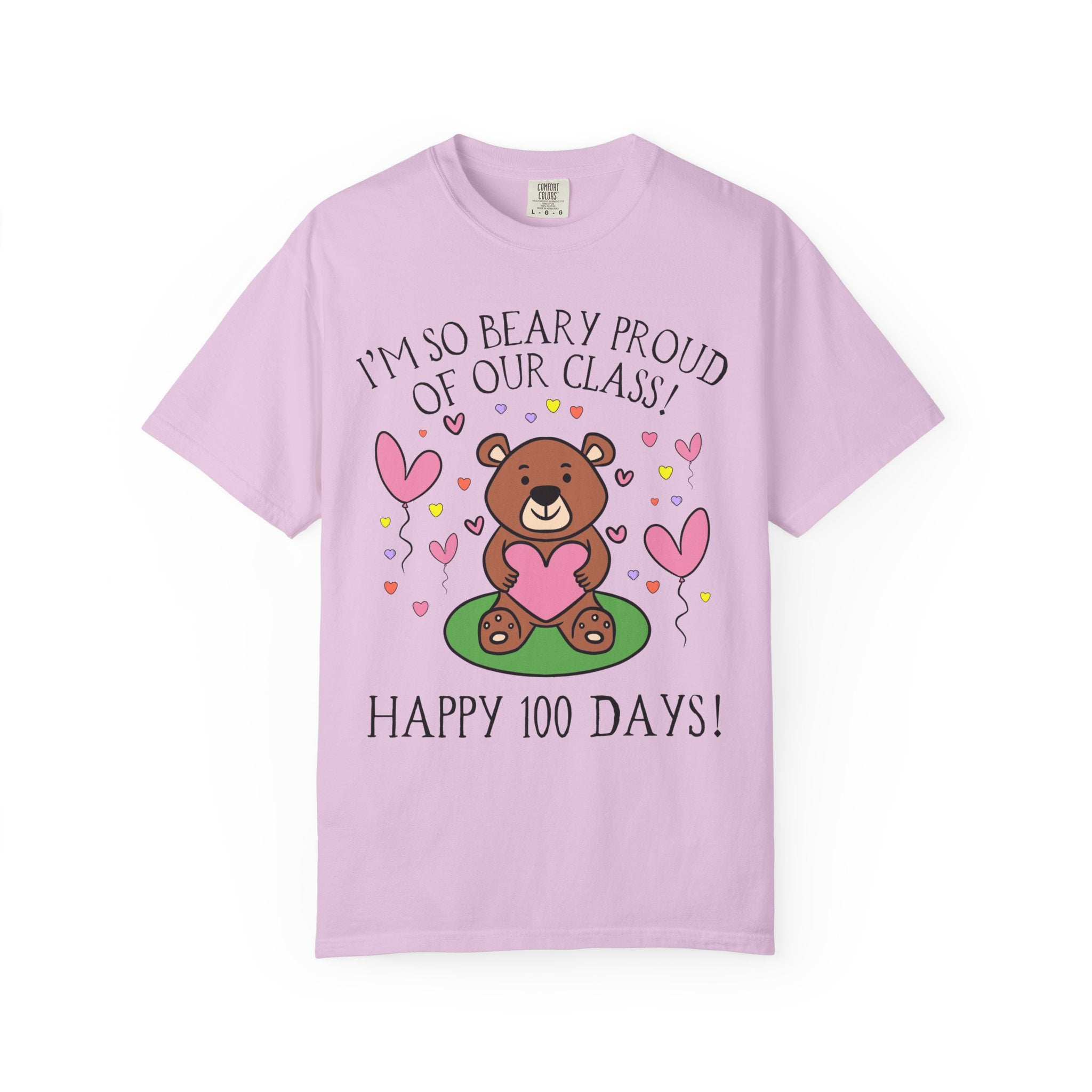 100 Days of School Kindergarten Crew or First Grade Teacher Team Matching Shirt with Funny Saying, Dreamcore Bear T-Shirt with Hearts - Opal and June