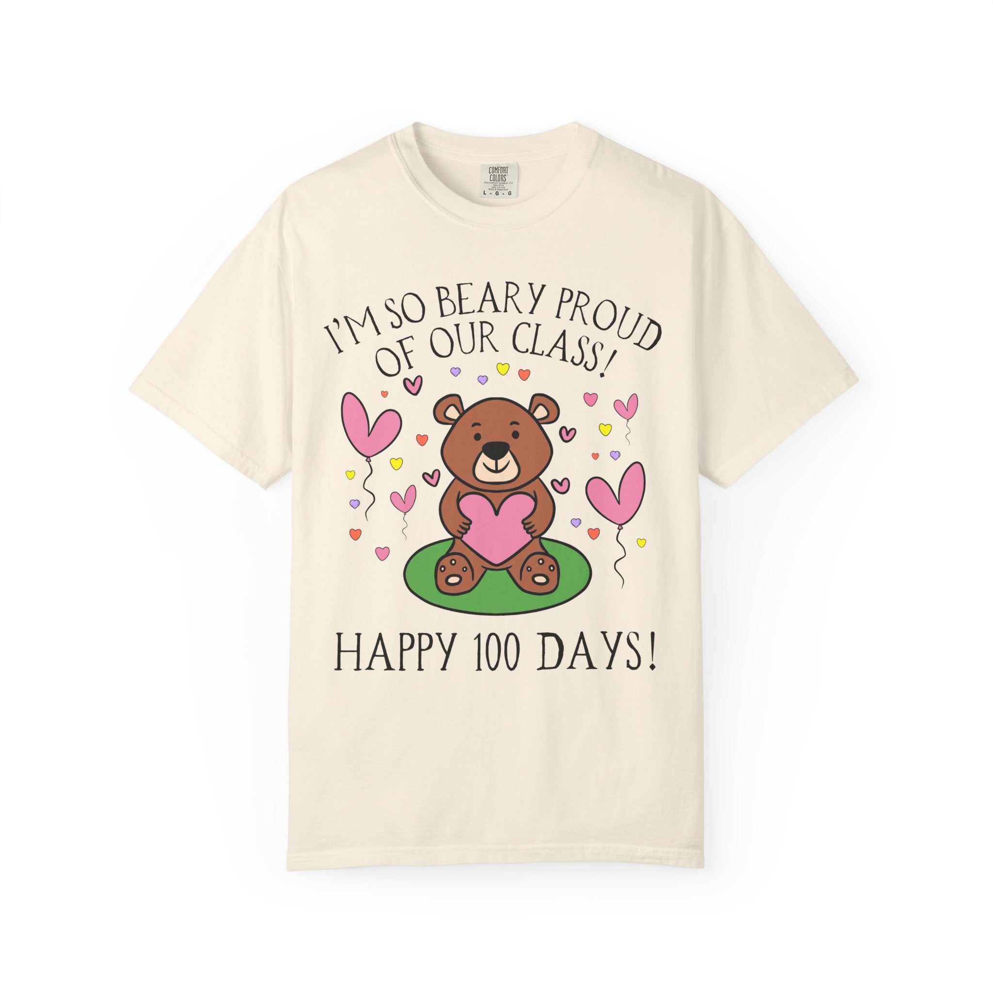 100 Days of School Kindergarten Crew or First Grade Teacher Team Matching Shirt with Funny Saying, Dreamcore Bear T-Shirt with Hearts - Opal and June