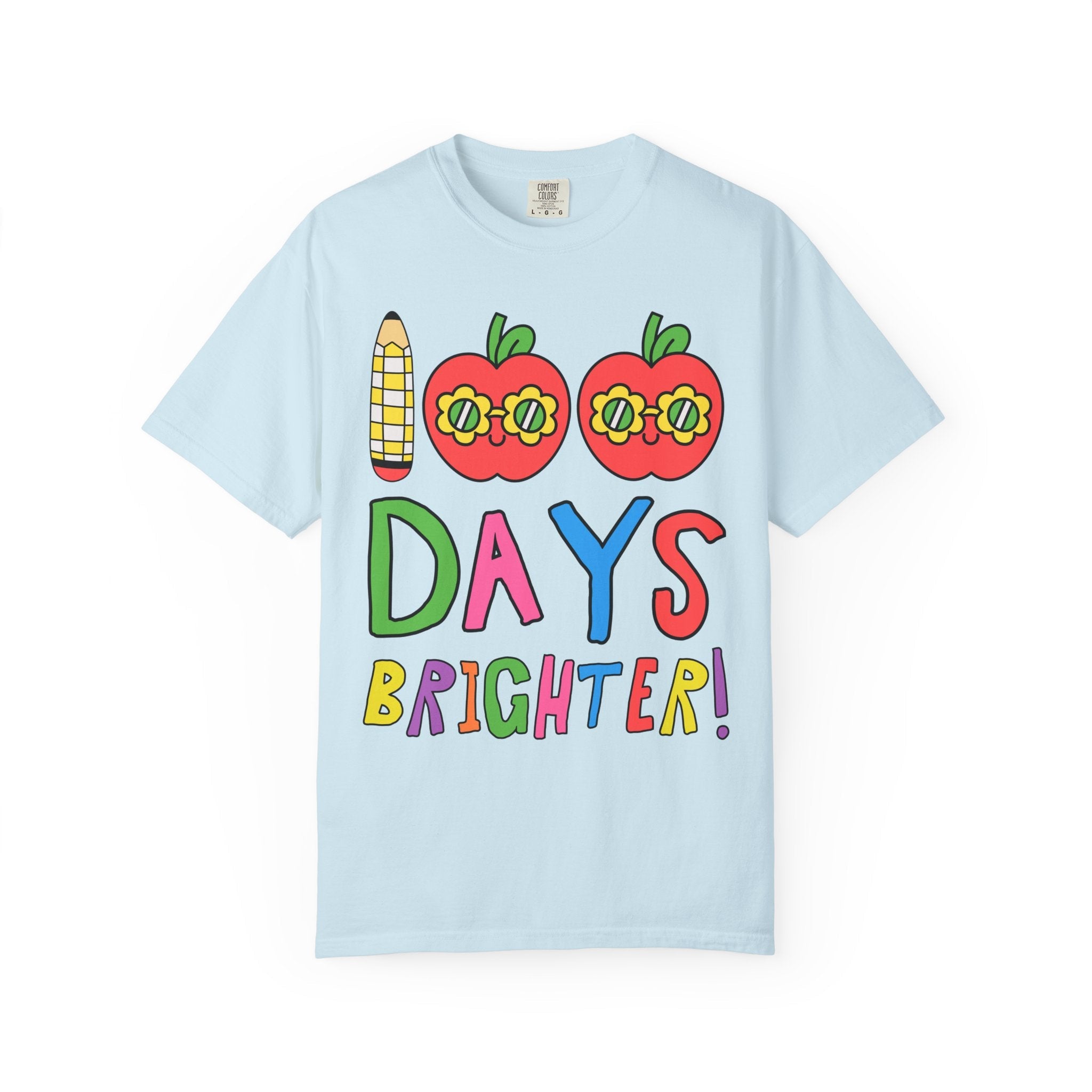 100 Days of School Matching Teacher T-Shirt with Retro Apples: 100 Days Brighter! | Cute Nostalgic Teacher T-Shirt for First or Second Grade - Opal and June