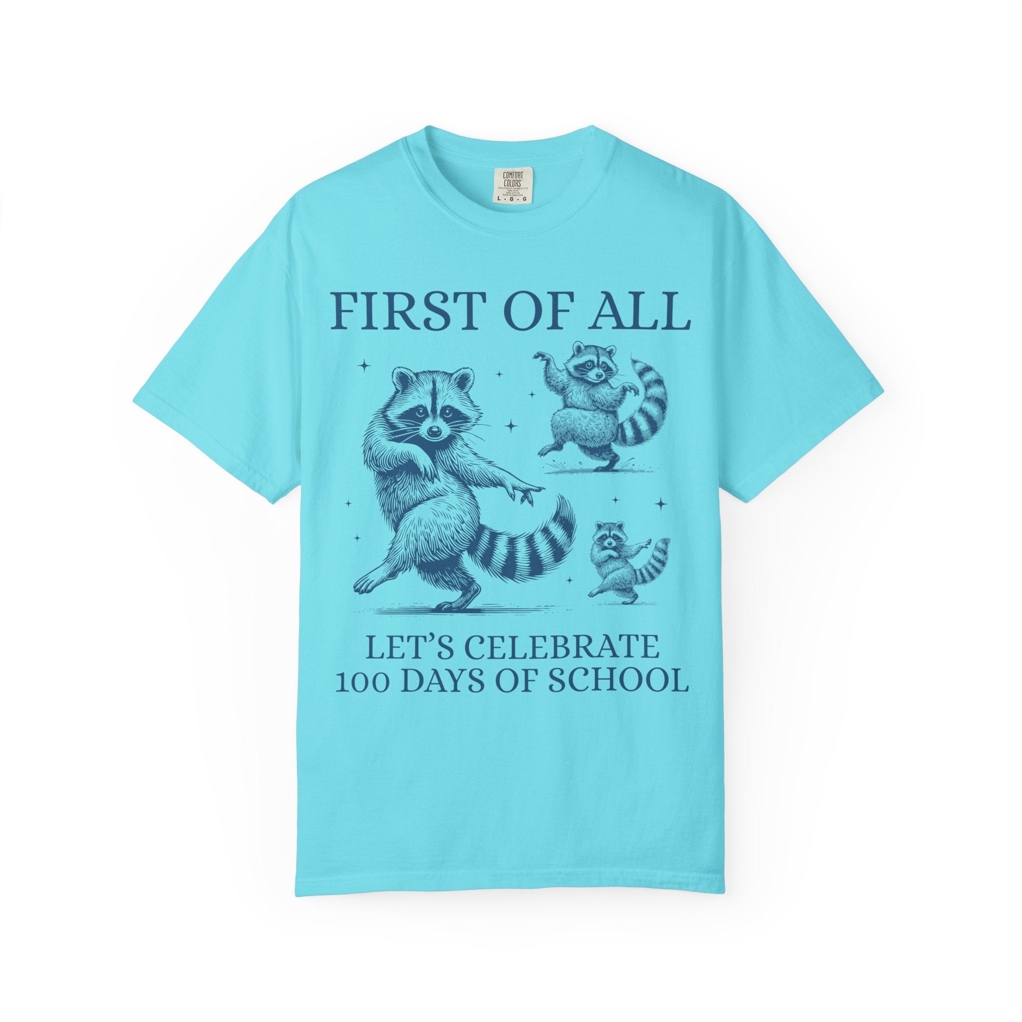 100 Days of School Teacher Tee Shirt with Raccoon, Cute Weirdcore Dreamcore Matching Teacher Tee for Elementary School Teacher or Principal - Opal and June