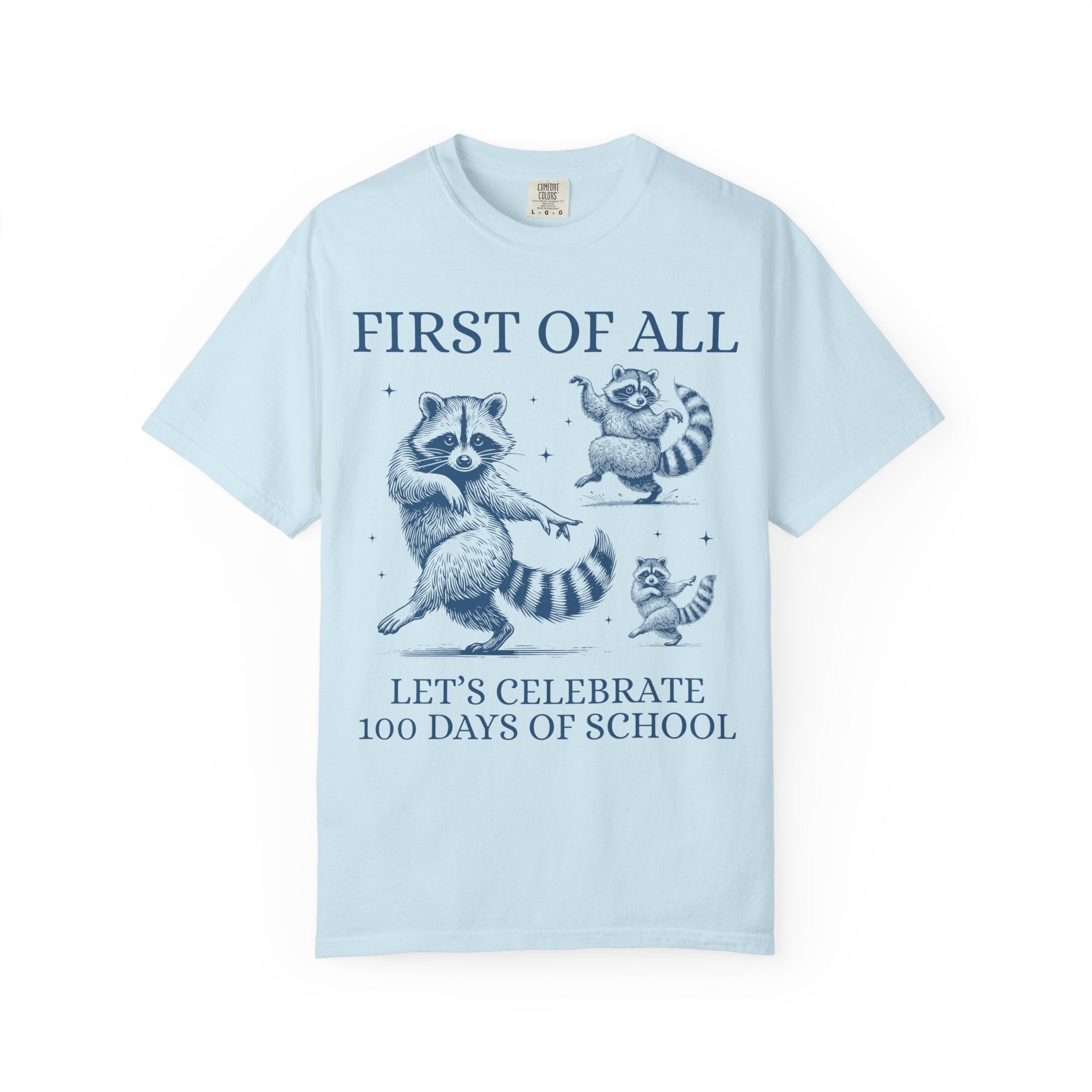 100 Days of School Teacher Tee Shirt with Raccoon, Cute Weirdcore Dreamcore Matching Teacher Tee for Elementary School Teacher or Principal - Opal and June