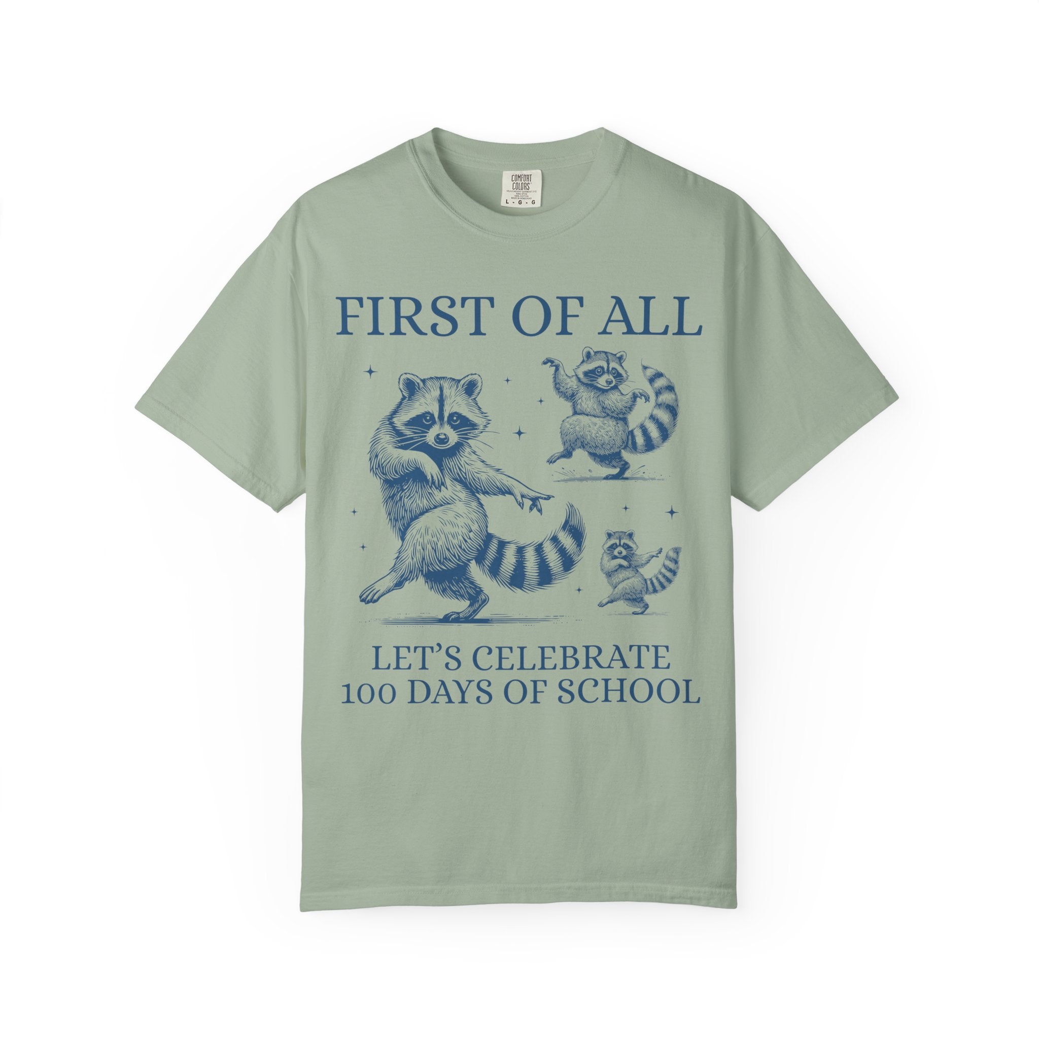 100 Days of School Teacher Tee Shirt with Raccoon, Cute Weirdcore Dreamcore Matching Teacher Tee for Elementary School Teacher or Principal - Opal and June