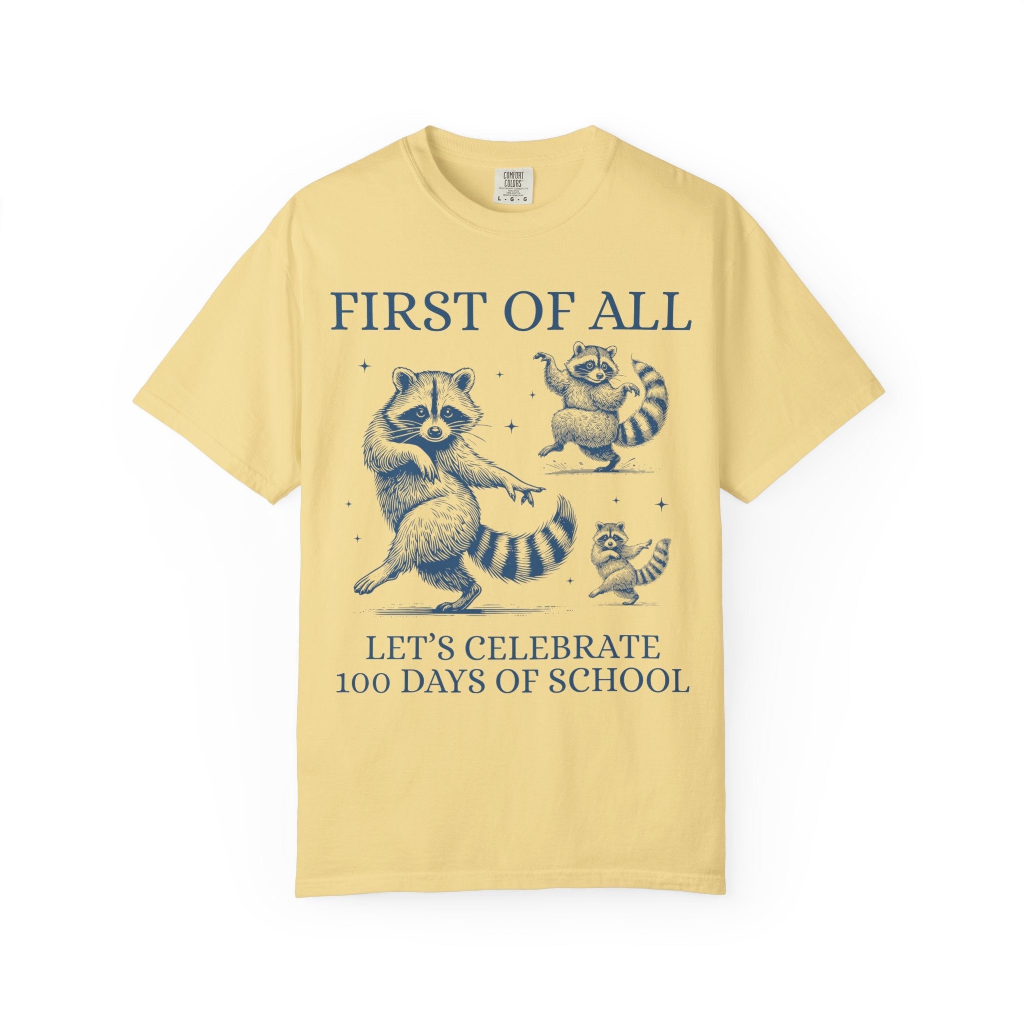 100 Days of School Teacher Tee Shirt with Raccoon, Cute Weirdcore Dreamcore Matching Teacher Tee for Elementary School Teacher or Principal - Opal and June