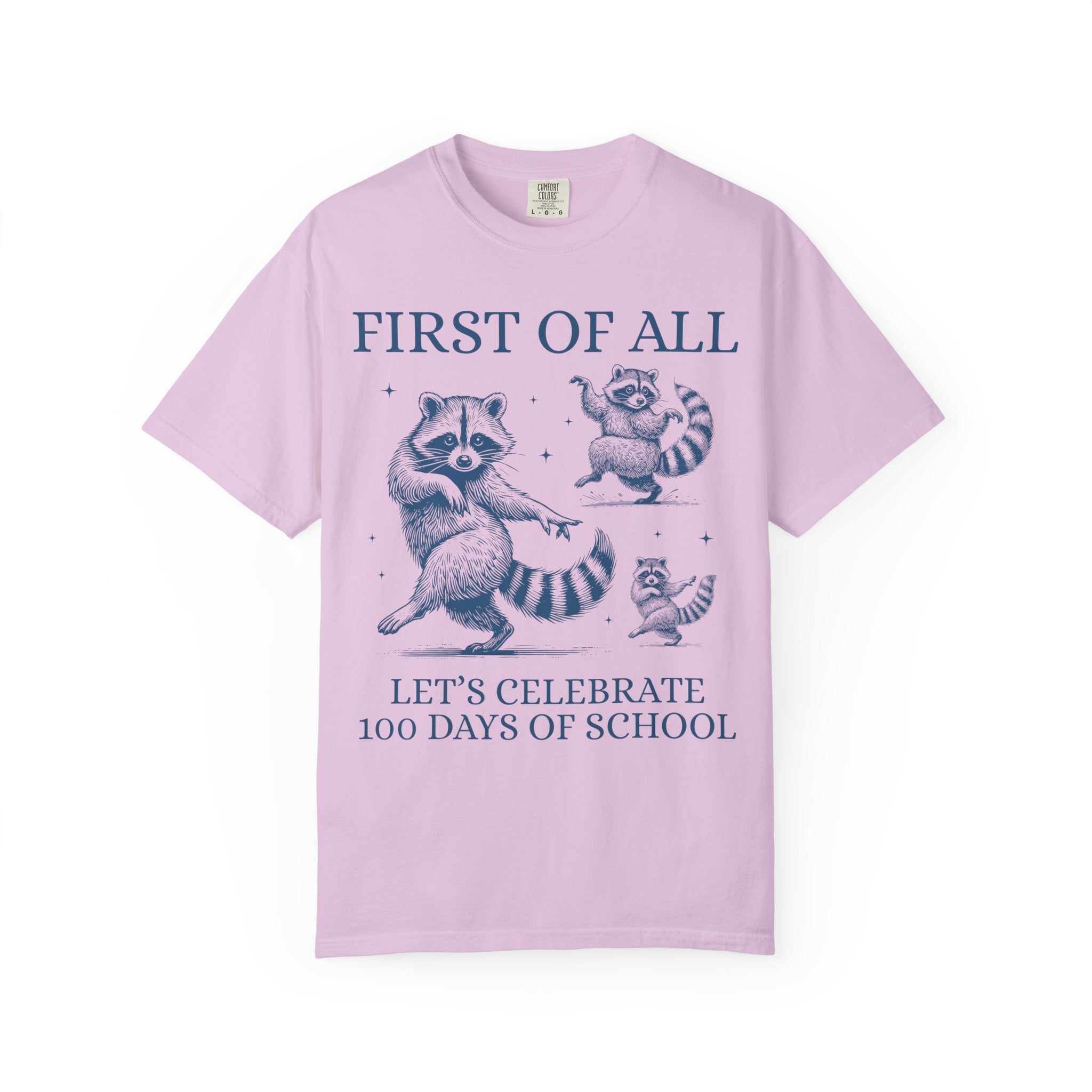 100 Days of School Teacher Tee Shirt with Raccoon, Cute Weirdcore Dreamcore Matching Teacher Tee for Elementary School Teacher or Principal - Opal and June