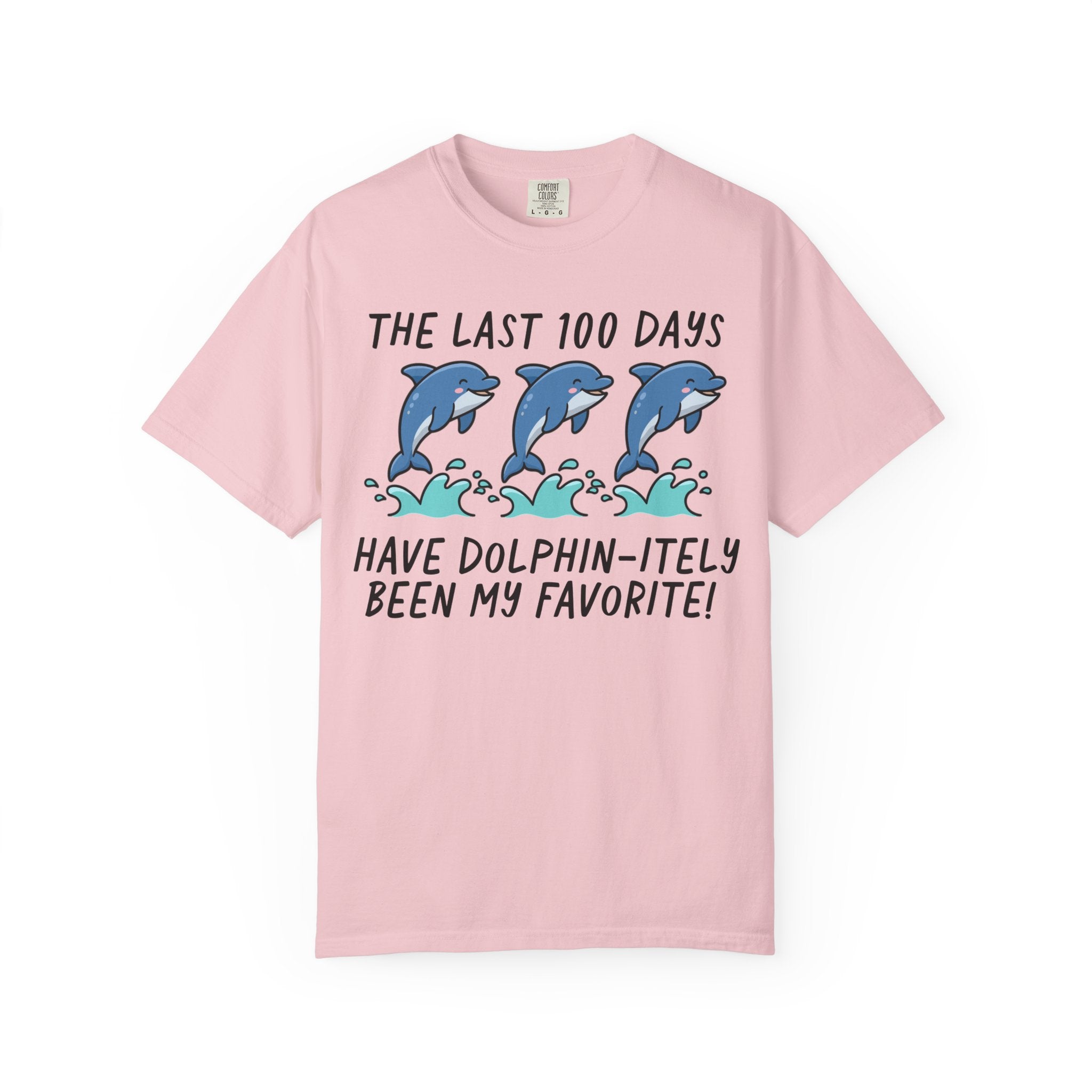 100 Days of School Tee Shirt, Cute Dolphin Animal Lover T-Shirt for Teacher, Elementary School Teacher or School Office Staff Matching Tee - Opal and June