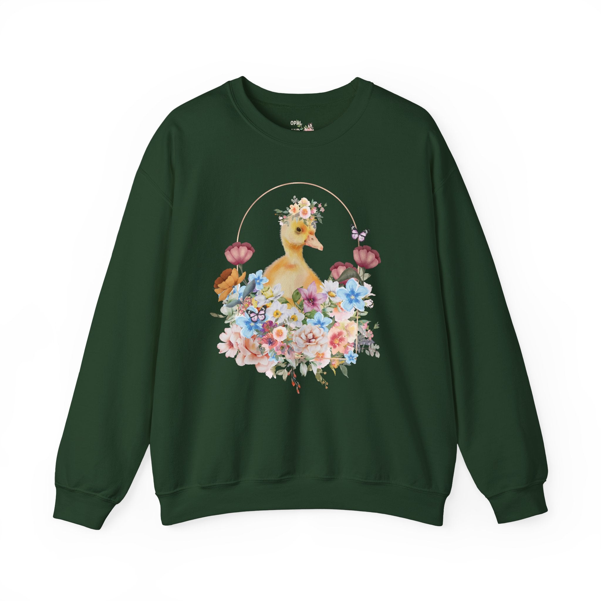 Floral Duck Sweatshirt with Butterfly | Cute Duck Sweatshirt, Floral Collage Sweatshirt, Duck with Flower Crown, Duckling Sitting in Flowers