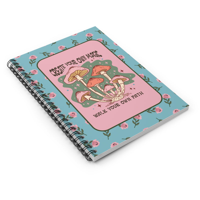 Retro Mushroom Notebook with Cottagecore Flowers: Create Your Own Magic | Cute Floral Spiral Notebook