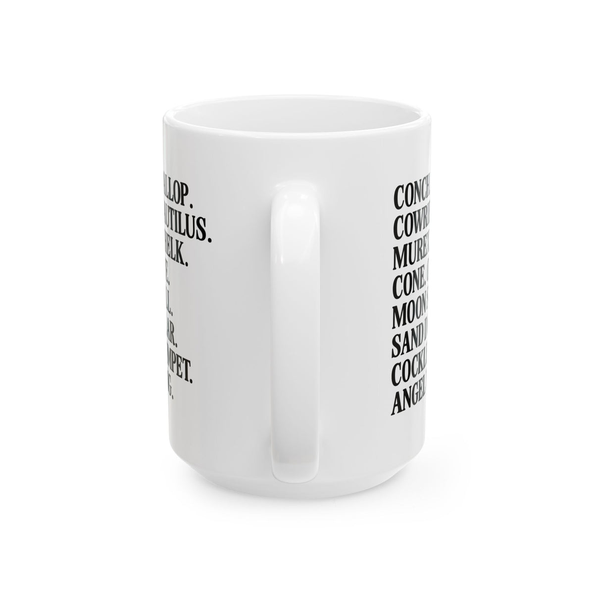Seashell Name List for Friend Who Studies Conchology, Cute Malacologist Gift, Silly Matching Seashell Hunting Coffee Mug for Mom or Sister
