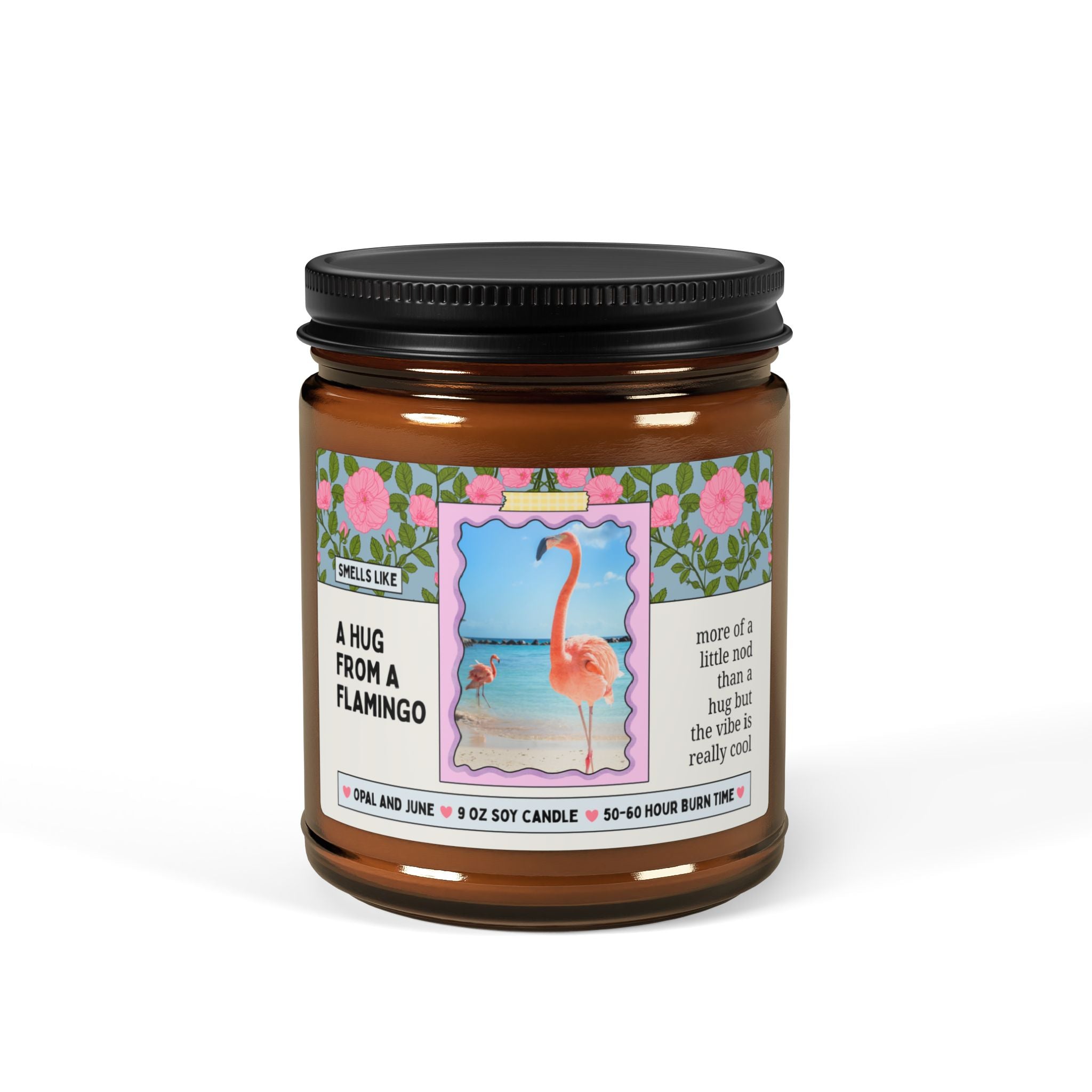 Flamingo Lover Gift: Smells Like a Hug from a Flamingo 9 Oz Soy Candle, Funny Sarcastic Birthday Gift for Friend Who Loves Birds, Flamingos