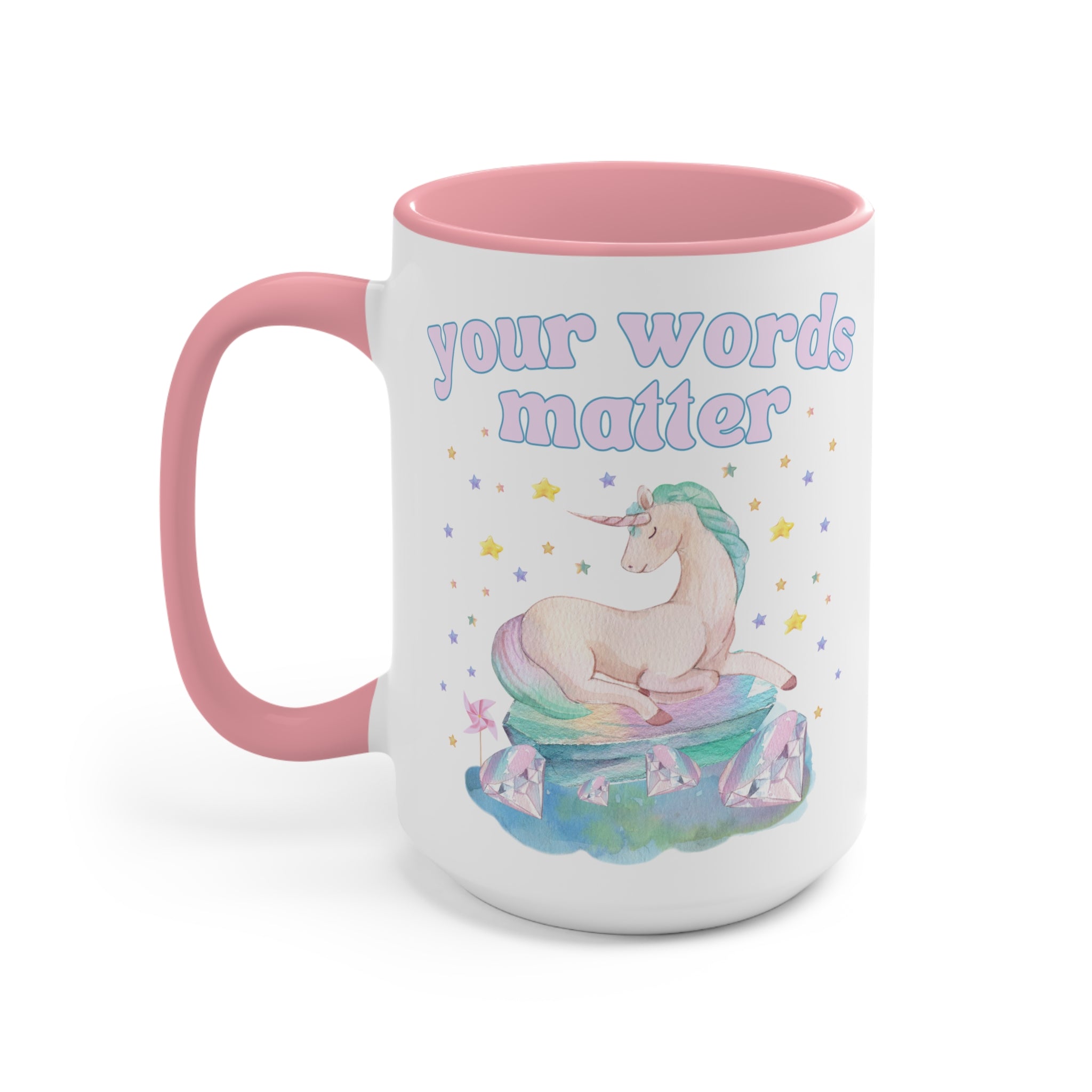 Your Words Matter: 15 Oz Coffee Mug | Gift for Speech Apraxia Therapist or Special Education Teacher, Creative Dreamcore Mug with Unicorn