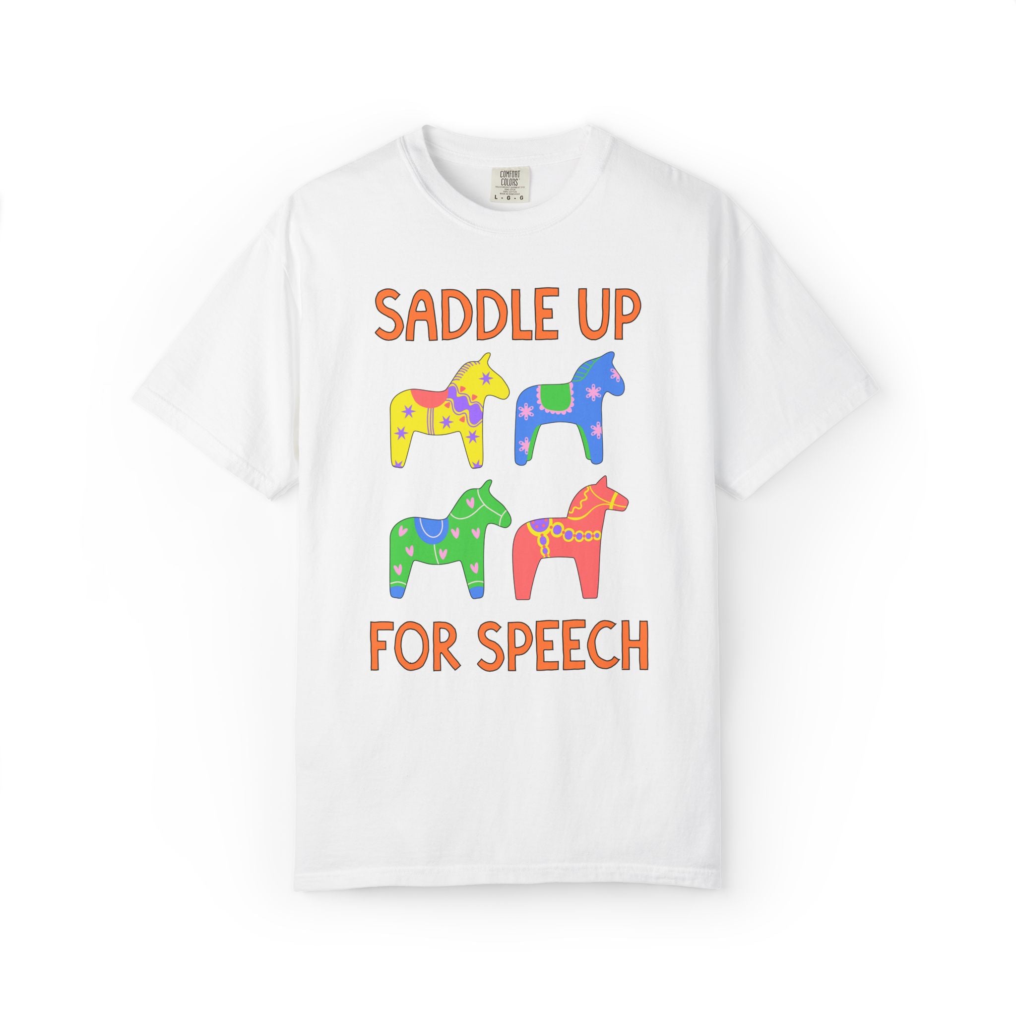 Saddle Up for Speech: Cute Speech Therapist or Speech Office T-Shirt, Silly Dreamcore Aesthetic Tee with Horses, New SLP Therapist Gift