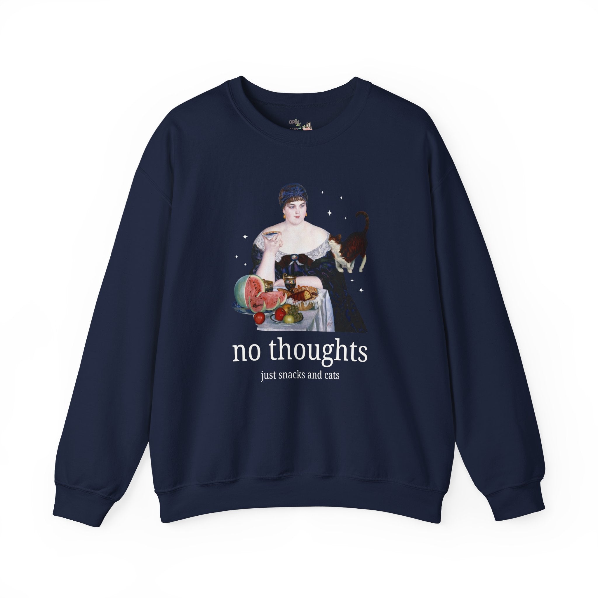 Art History Lover Sweatshirt for Cat Mom or Cat Dad: No Thoughts, Just Snacks and Cats, Silly 19th Century Art Lover Crewneck with Stars
