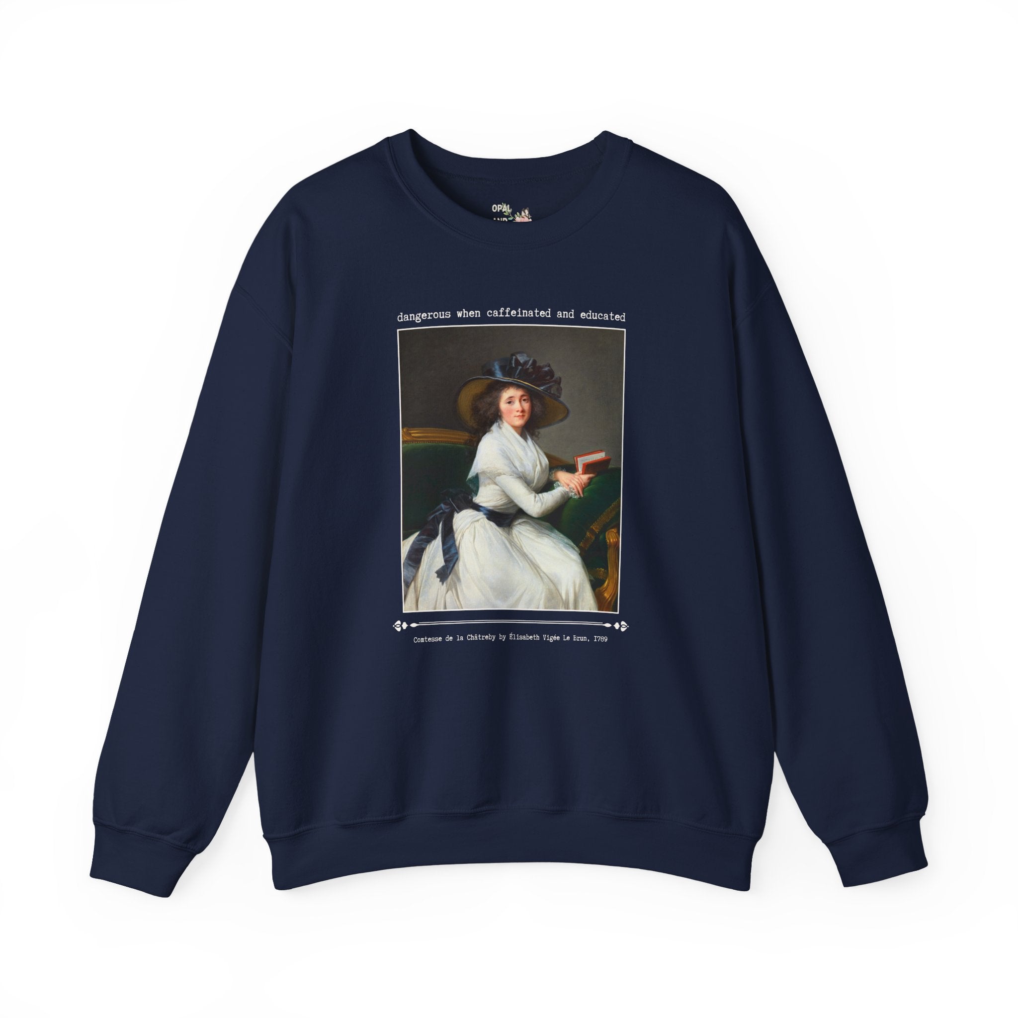 Feminist Art History Lover Sweatshirt: Dangerous When Caffeinated and Educated, Bookish Elisabeth Vigee Le Brun Art Historian Book Lover Gift