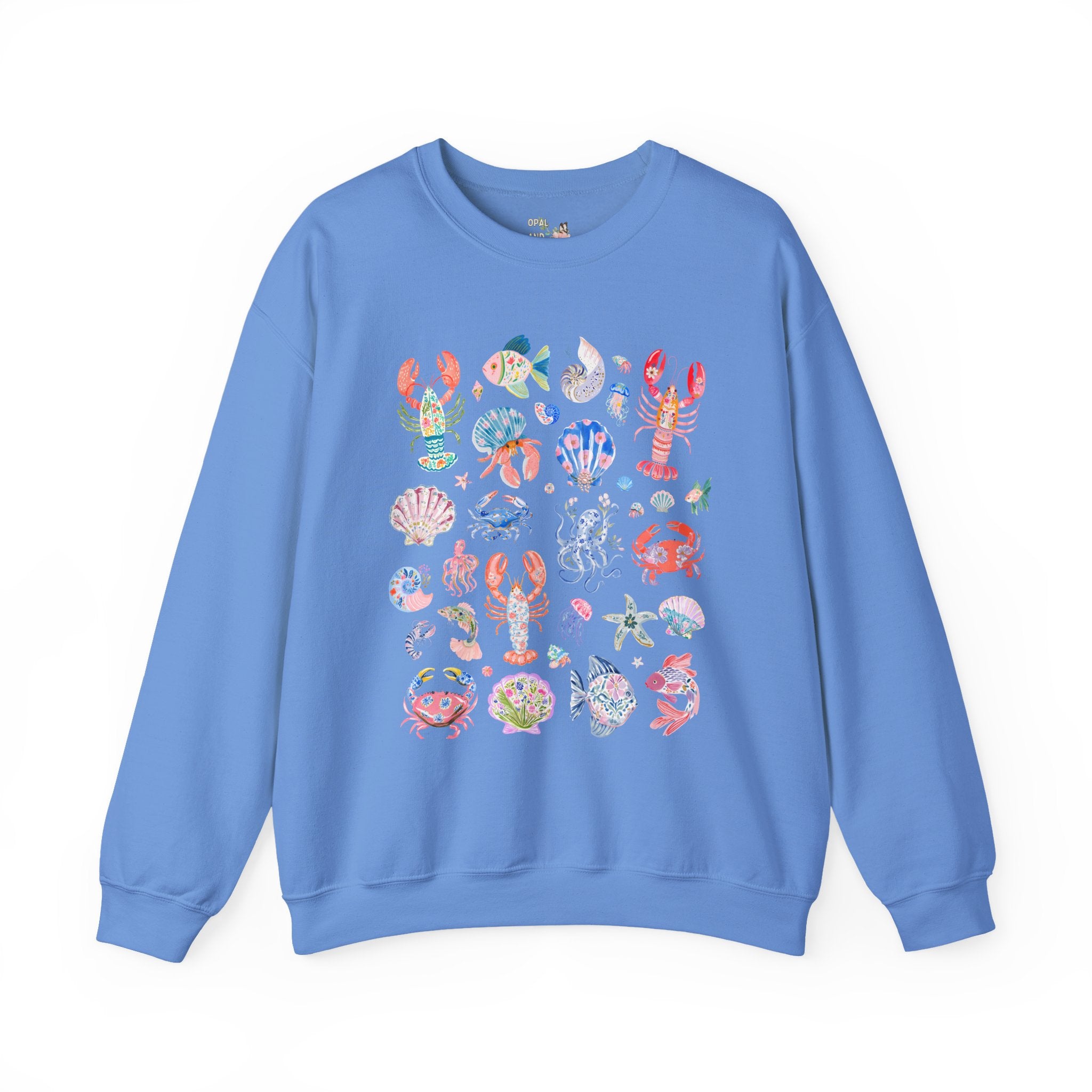 Floral Ocean Animal Lover Sweatshirt with Fish, Crabs, and Lobsters: Boho Flower Goblincore Crewneck for Trip to Beach, Matching Cruise Shirt