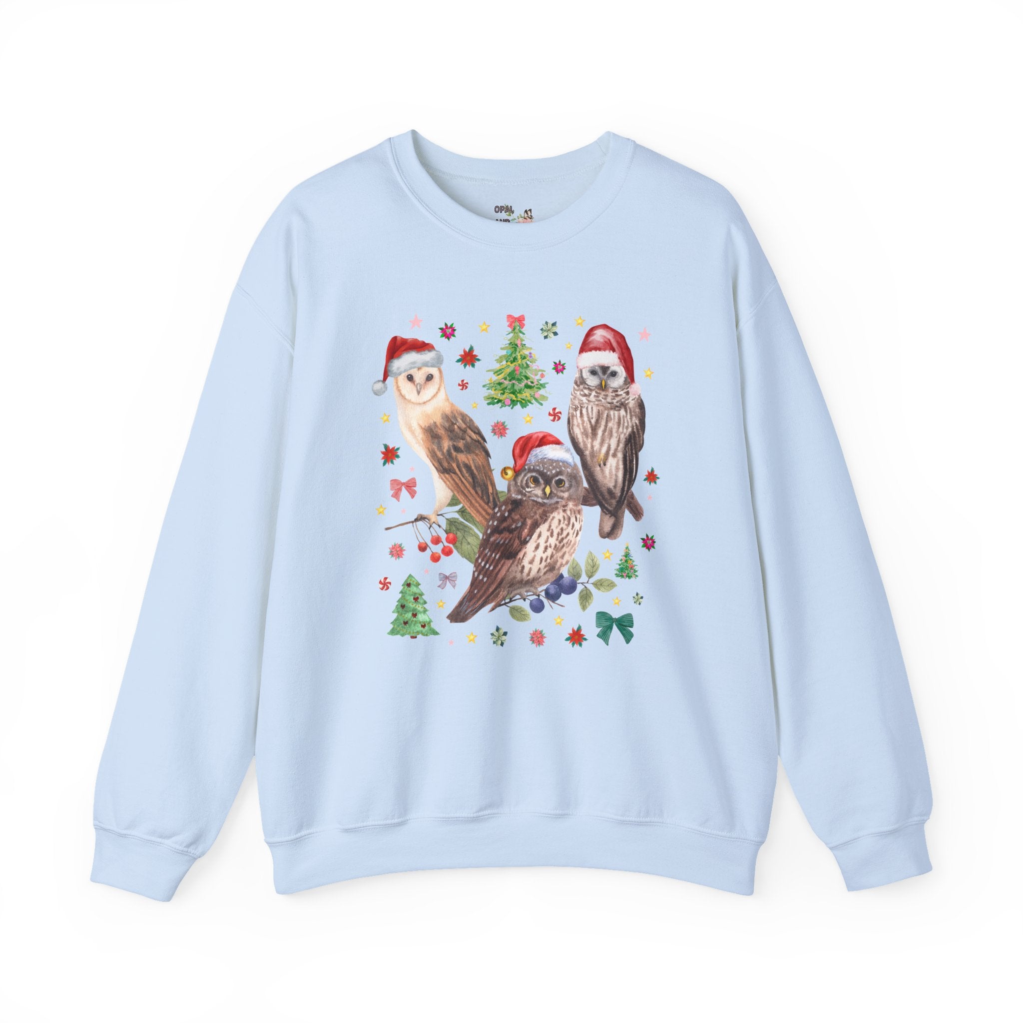 Christmas Owl Animal Lover Sweatshirt with Owls Wearing Santa Hats, Funny Nostalgic 90s Aesthetic Maximalist Crewneck, Bird Lover or Birdwatcher