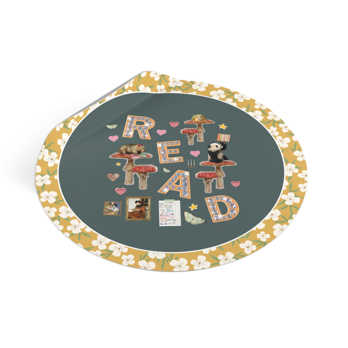Read Animal Lover Sticker with Famous Paintings and Hearts, Cute 90s Aesthetic Book Lover or Bookworm Sticker for School Librarian or Reader