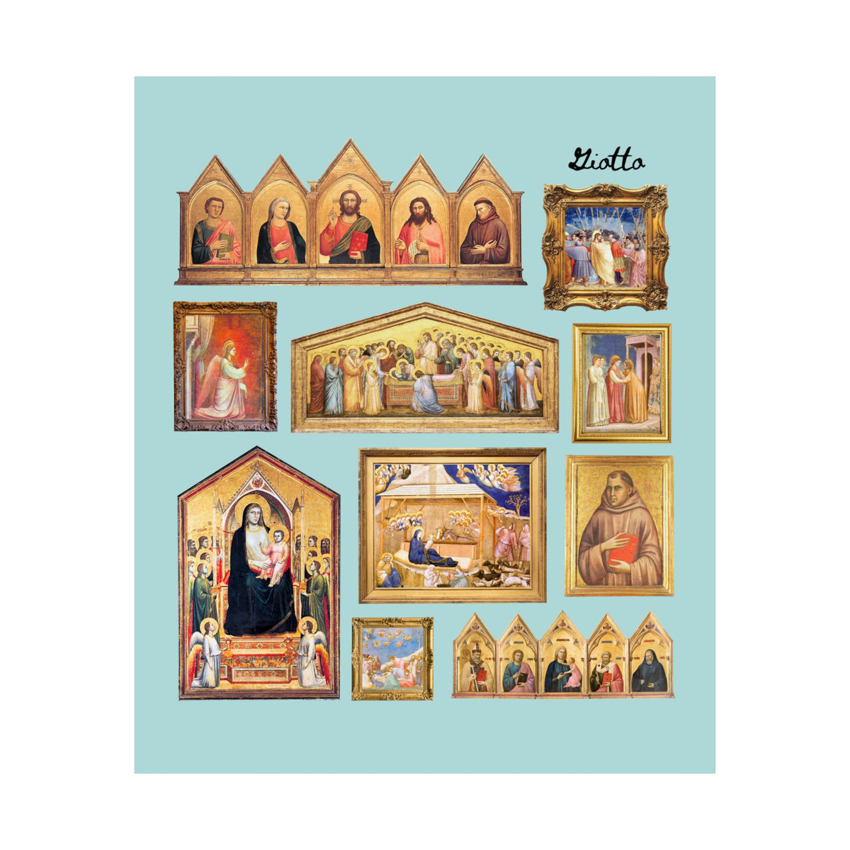 Giotto Art History Buff Poster with 14th Century Famous Paintings, Late Middle Ages Italian Art 1300s Gothic Renaissance Art Movement Print
