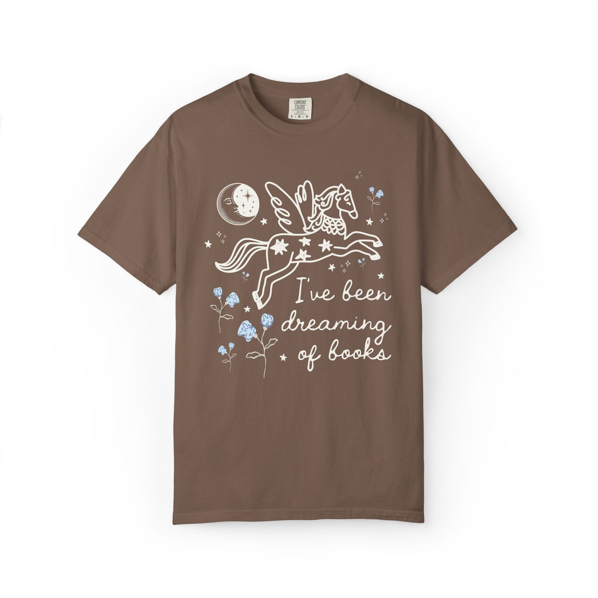 I've Been Dreaming of Books Bookish T-Shirt with Whimsy Kitschy Pegasus and Flowers, Sweet Goblincore Book Lover Tee Shirt for Bookworm