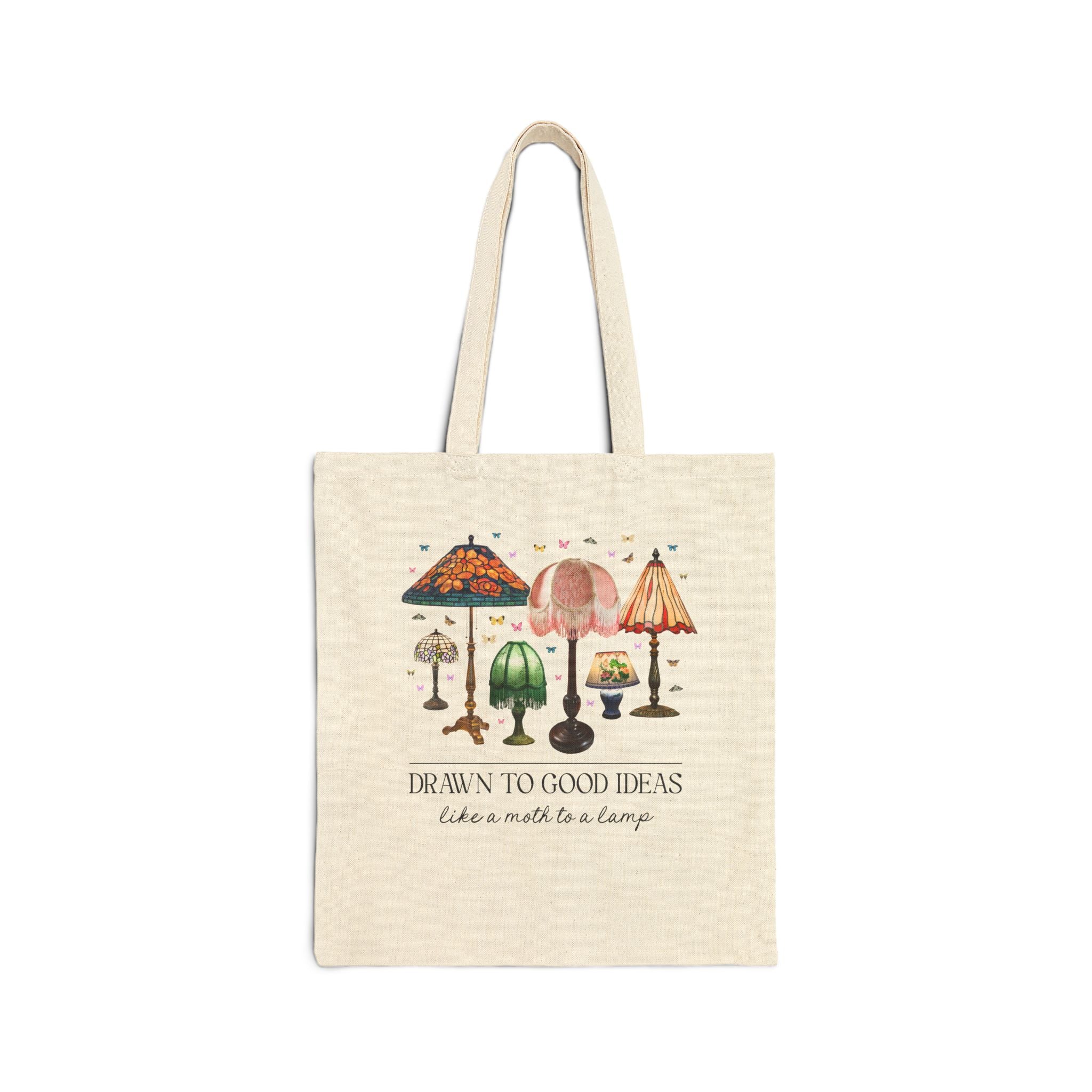 Insect Lover Entomologist or Science Teacher Tote Bag: Drawn to Good Ideas Like a Moth to a Lamp, Silly Goblincore Scientist Tote