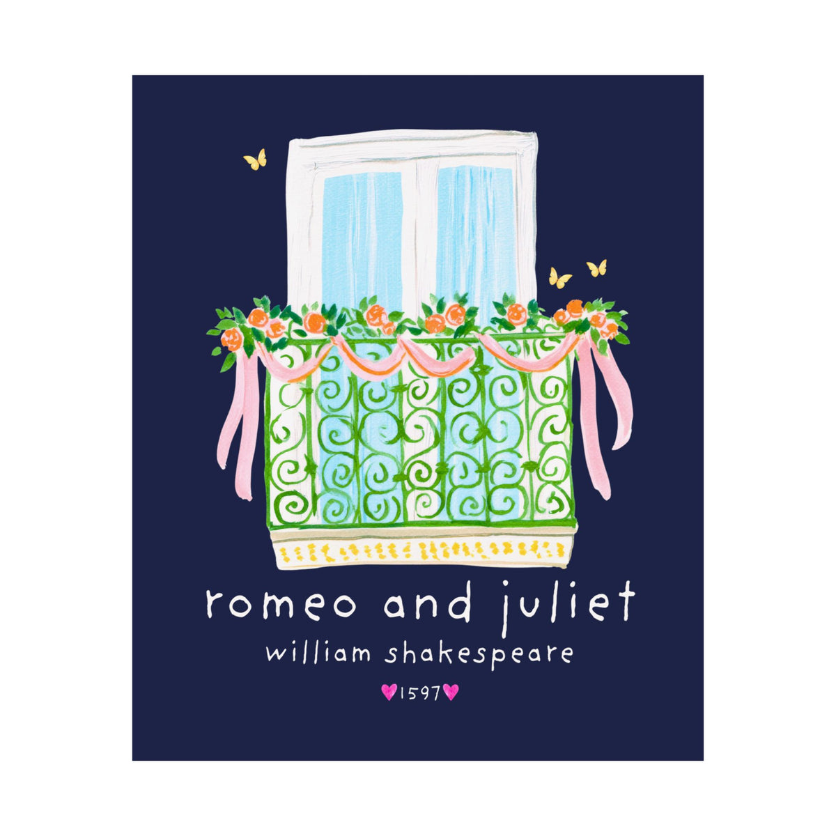 Romeo and Juliet Bookish William Shakespeare Poster Print with Whimsy Maximalist Aesthetic, Cute Book Lover 16th Century Classic Literature Gift
