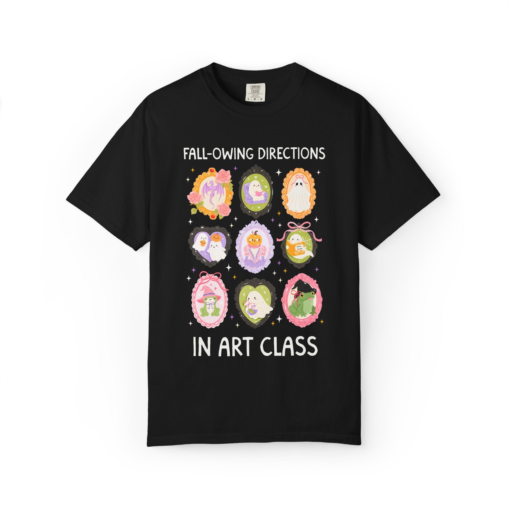 Art Halloween Teacher Tee: Fall-Owing Directions Pastel Goth Teacher Team T-Shirt for Fall, Cute Spooky Season Frog Tee with Ghosts