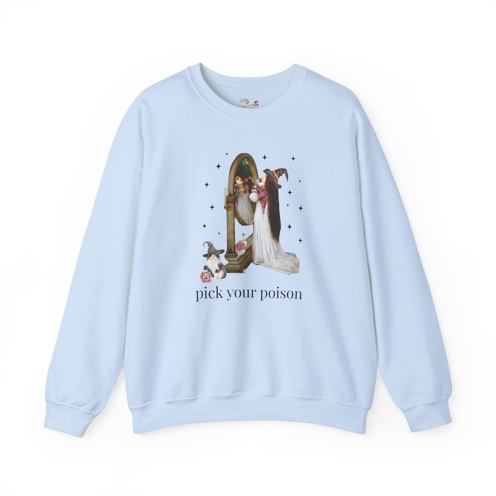 Halloween Art History Sweatshirt: Pick Your Poison | Spooky Art History Buff Crewneck, Famous Painting by John William Waterhouse, Cat Lover