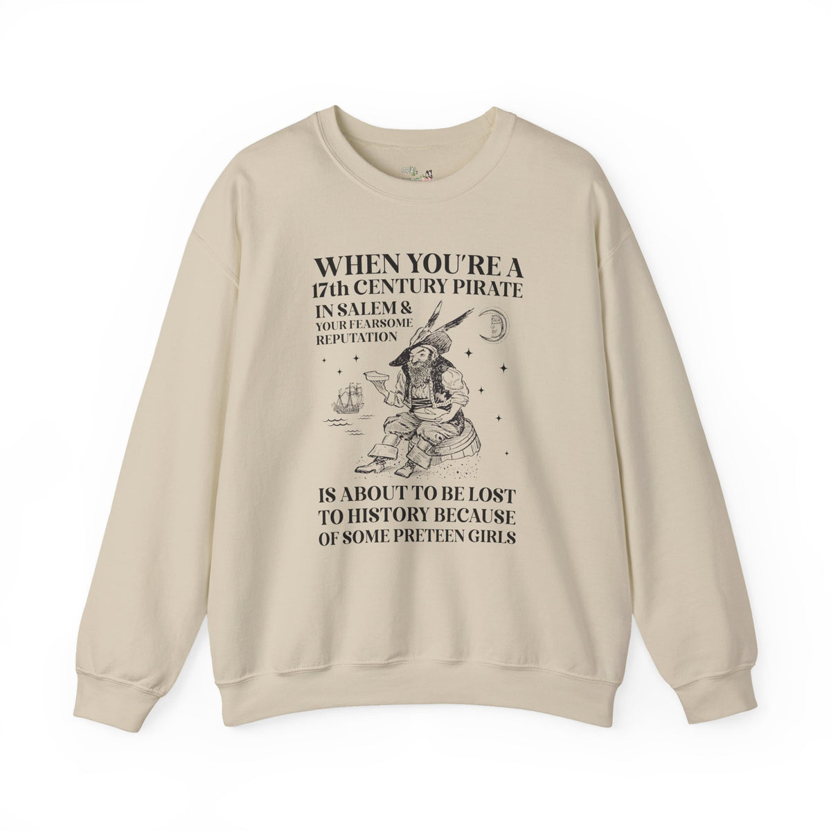 17th Century Pirate in Salem Massachusetts History Buff Sweatshirt, Funny Pirate History Crewneck, 1600s Maritime History Teacher Shirt
