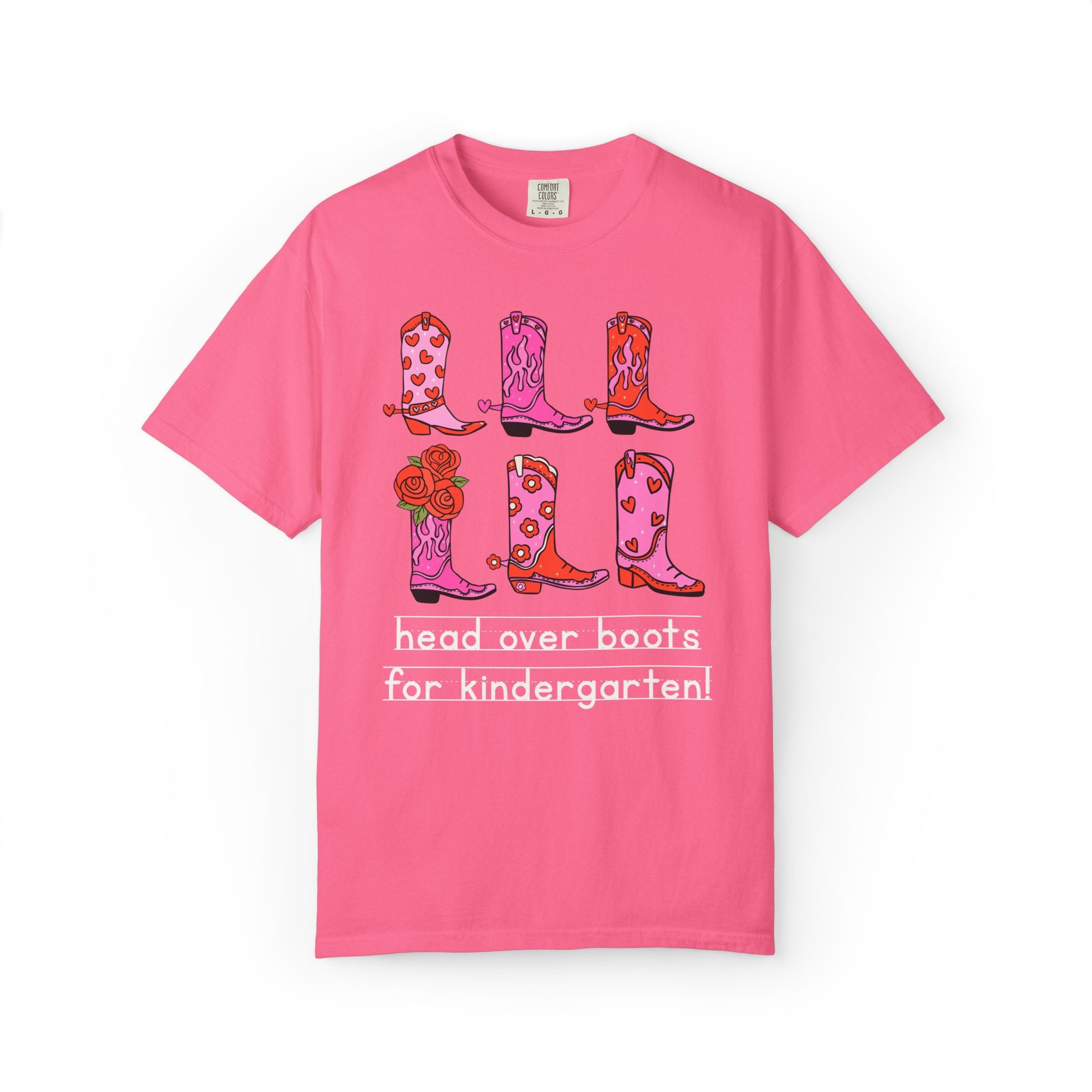 Head Over Boots for Kindergarten: Valentine's Day Matching Teacher T-Shirt with Western Aesthetic, Colorful and Nostalgic Teacher Tees