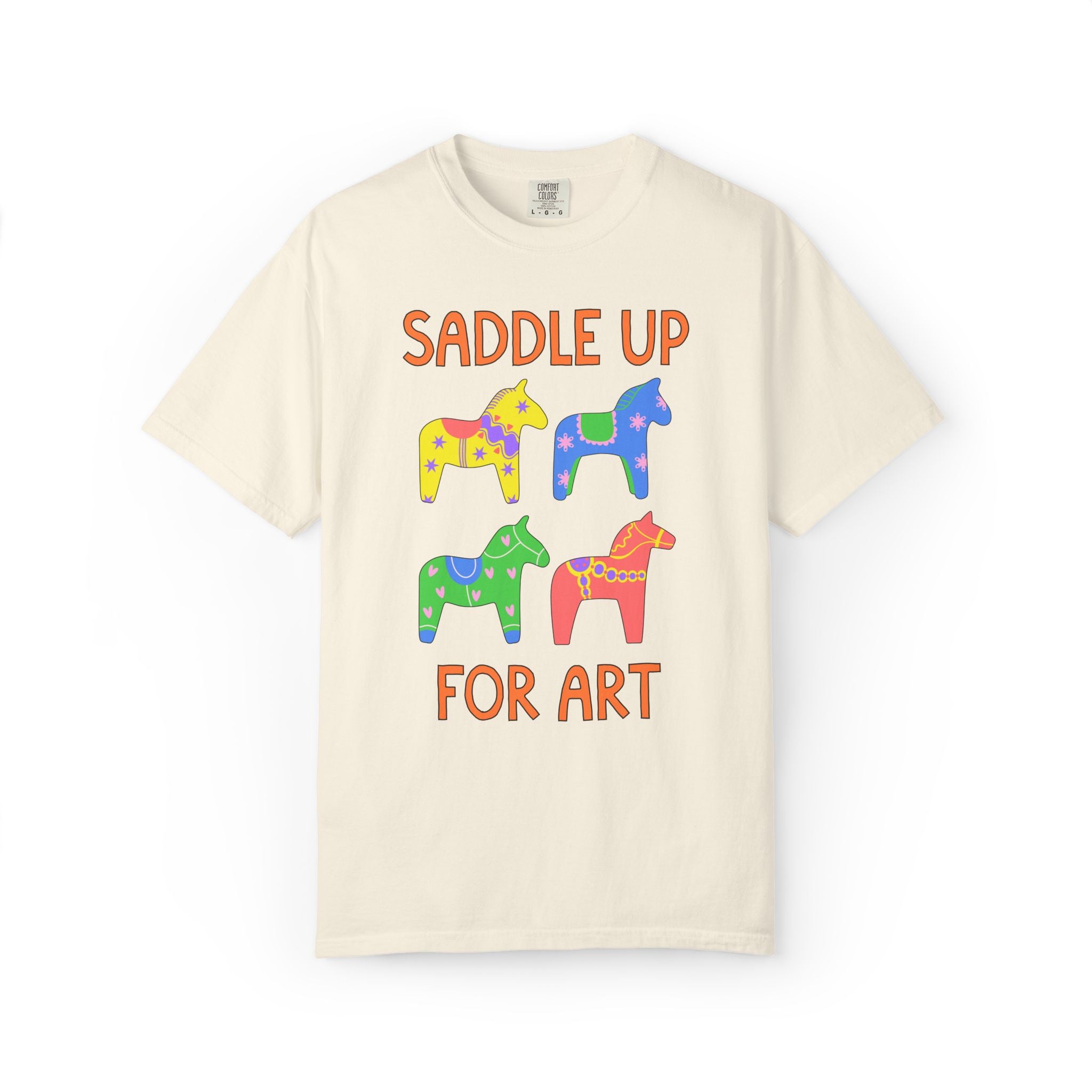 Saddle Up for Art: Cute Art Teacher or Matching Art Department T-Shirt, Silly Dreamcore Aesthetic Tee with Horses, New Teacher Gift