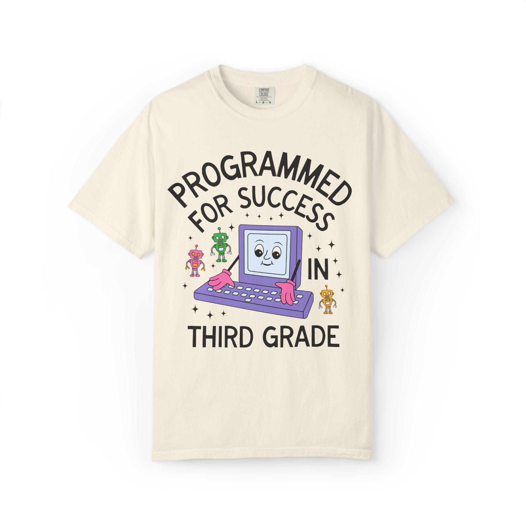 Third Grade Teacher Team T-Shirt: Programmed for Success in Third Grade, Colorful 90s Aesthetic Computer Science Tee, Back to School
