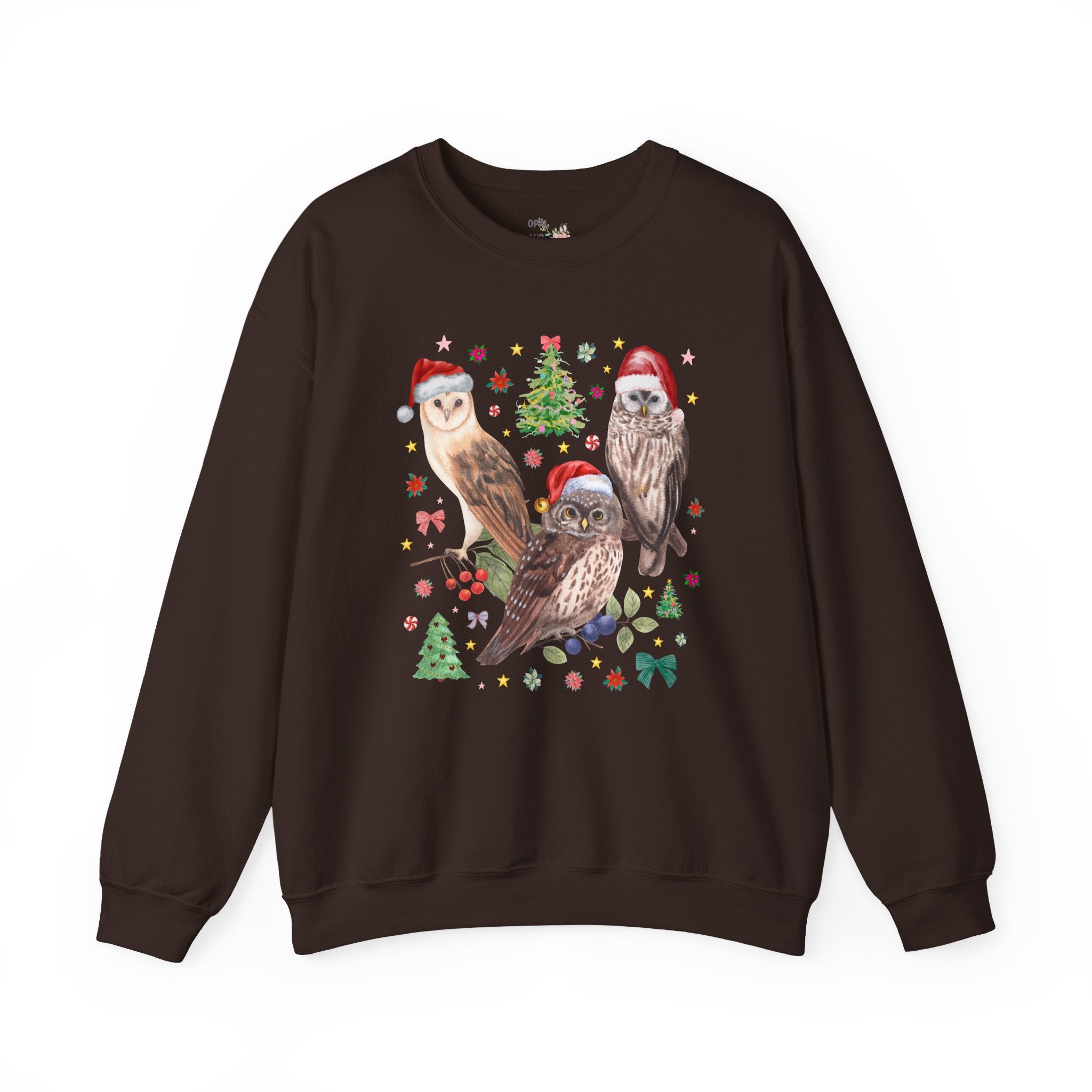Christmas Owl Animal Lover Sweatshirt with Owls Wearing Santa Hats, Funny Nostalgic 90s Aesthetic Maximalist Crewneck, Bird Lover or Birdwatcher