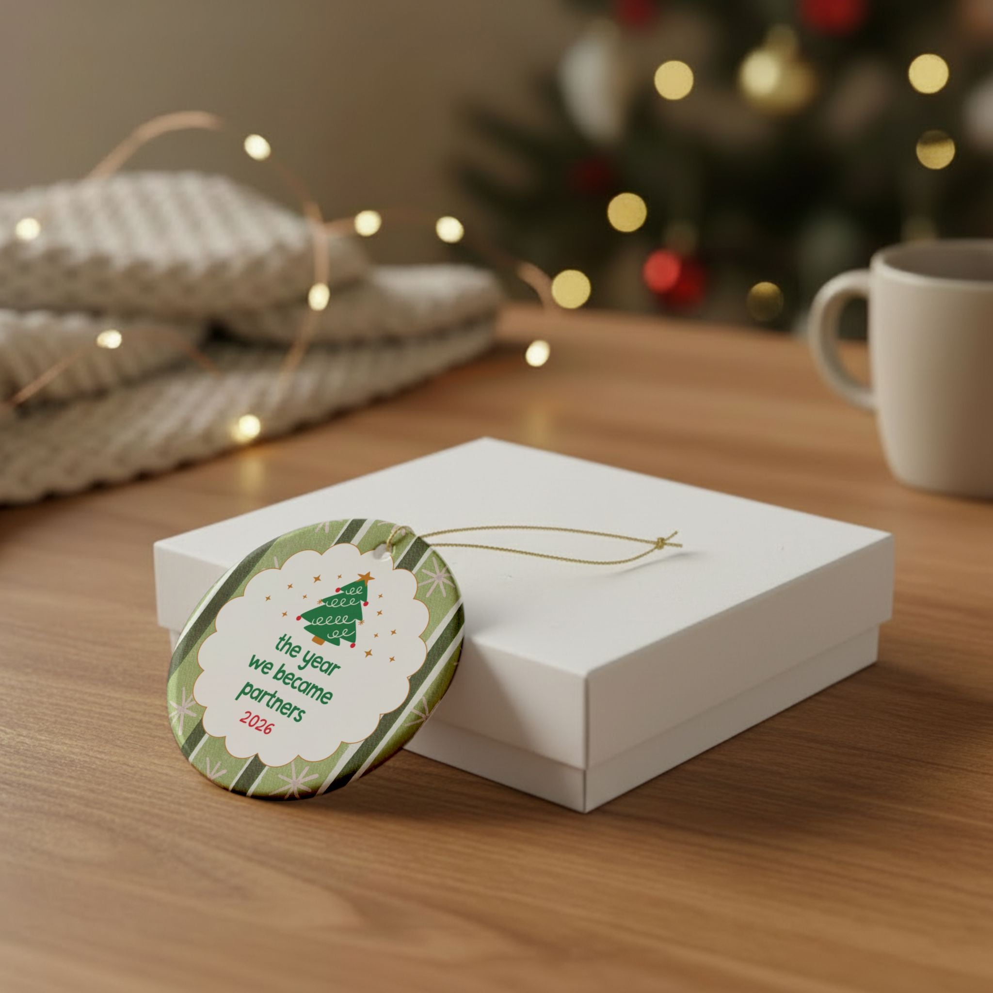 2026: The Year We Became Partners Nostalgic Christmas Ornament with Stripes | Cute Holiday Ornament for Business Partner or Coworker