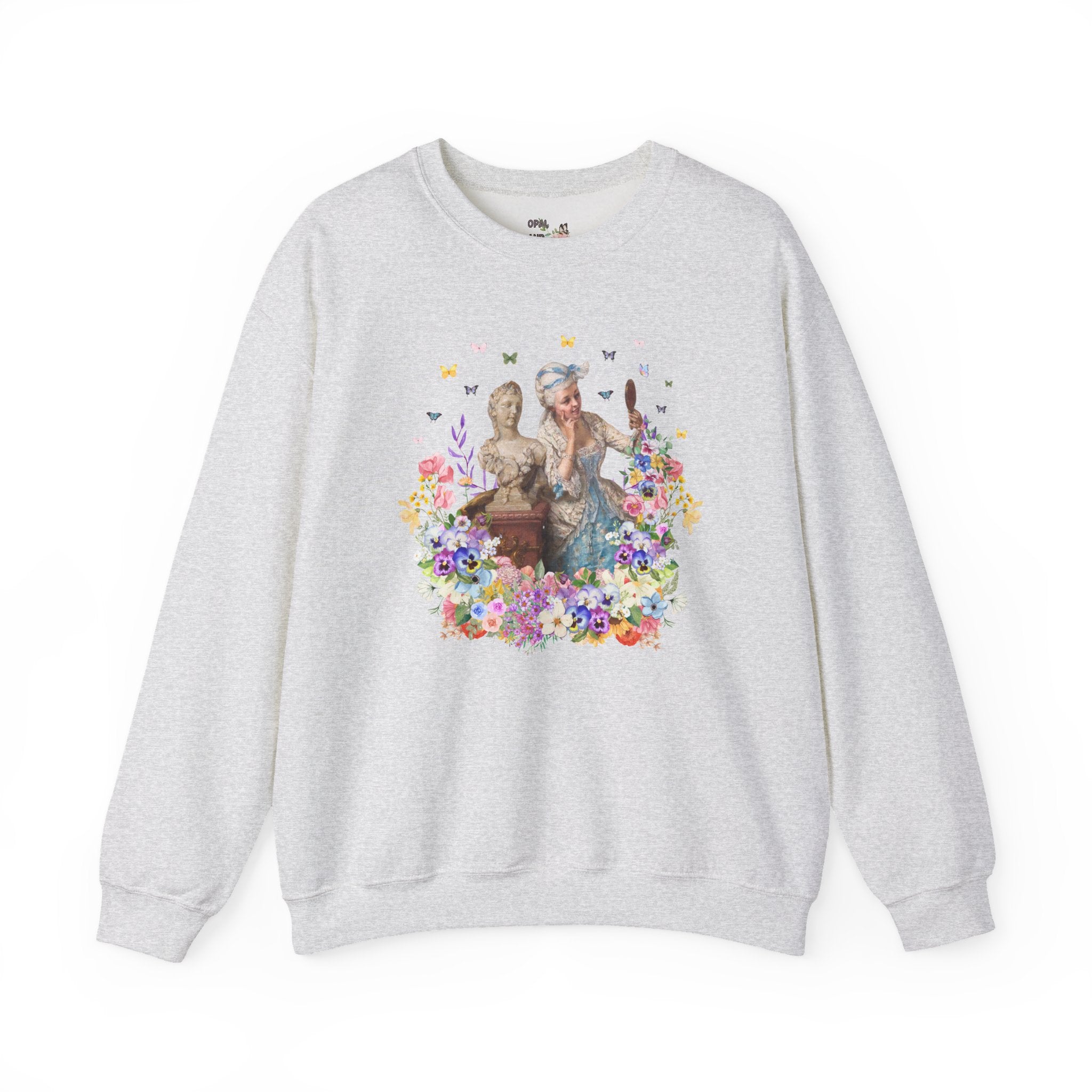 Classic Art History Statue Lover Swaetshirt for Artist Who Loves Roman History, Rococo Aesthetic Girly Maximalist Flower Collage Crewneck