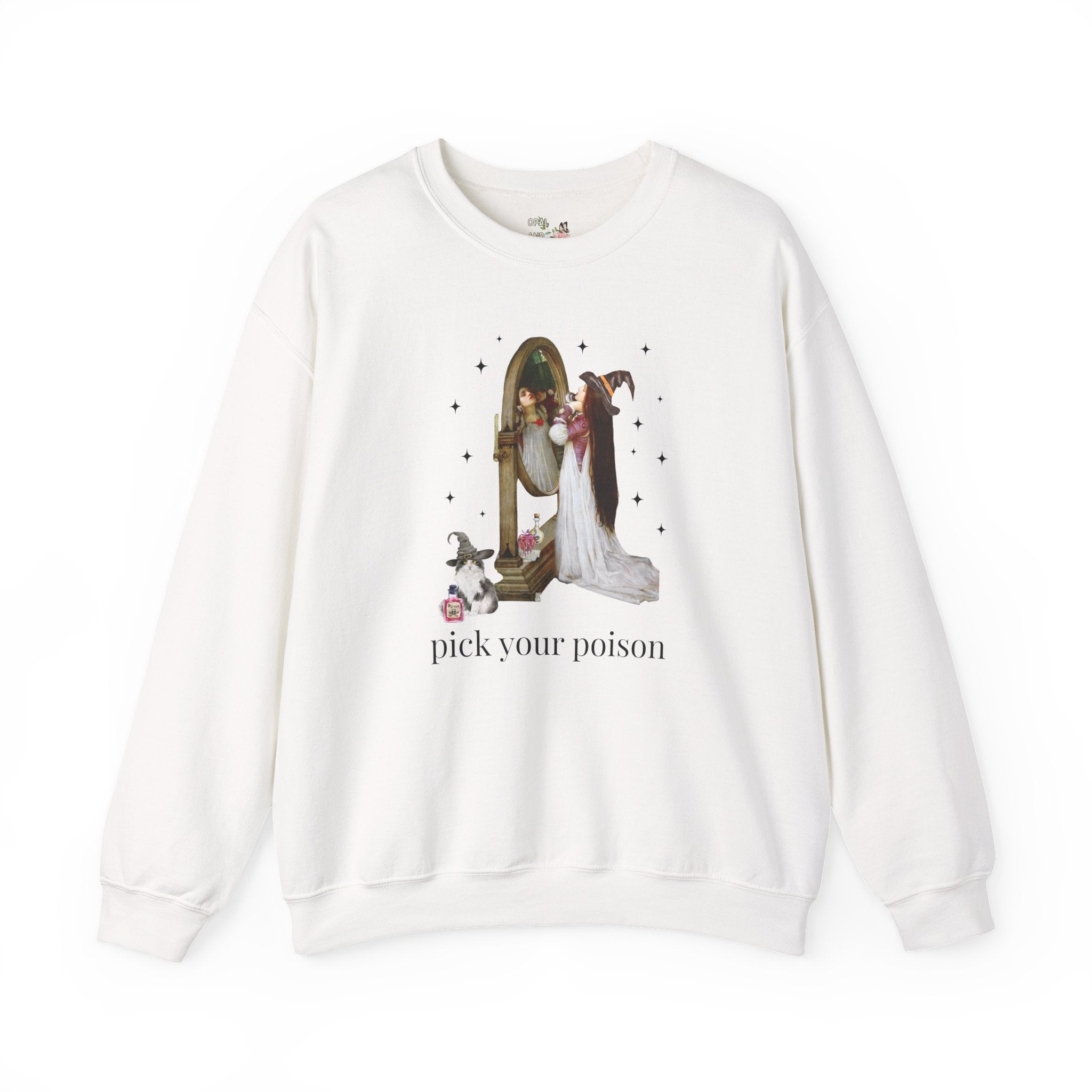 Halloween Art History Sweatshirt: Pick Your Poison | Spooky Art History Buff Crewneck, Famous Painting by John William Waterhouse, Cat Lover