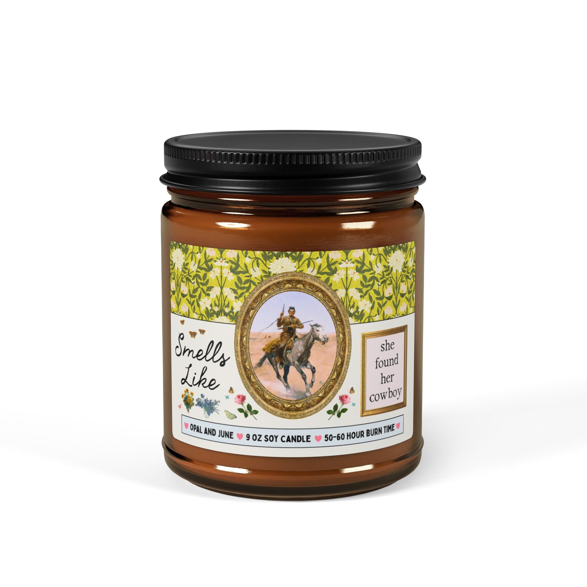 Smells Like She Found Her Cowboy: Funny 9 Oz Soy Candle for Bachelorette Party or Weekend, Newly Engaged Bride Gift