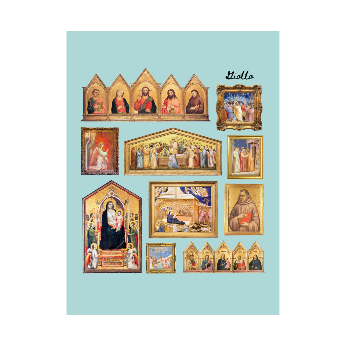 Giotto Art History Buff Poster with 14th Century Famous Paintings, Late Middle Ages Italian Art 1300s Gothic Renaissance Art Movement Print