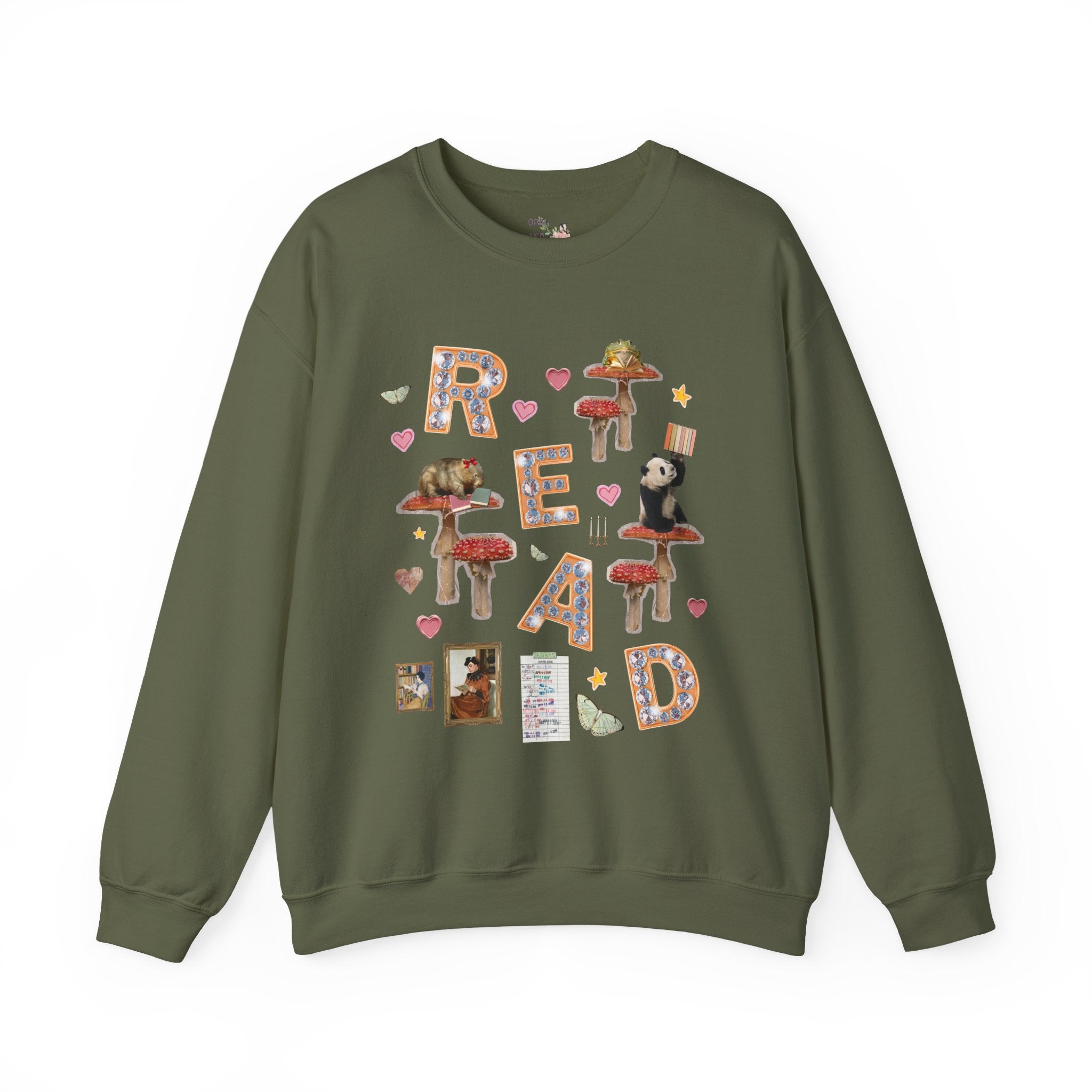 Read Animal Lover Sweatshirt with Famous Paintings and Hearts, Cute 90s Aesthetic Book Lover or Bookworm Crewneck for School Librarian or Reader