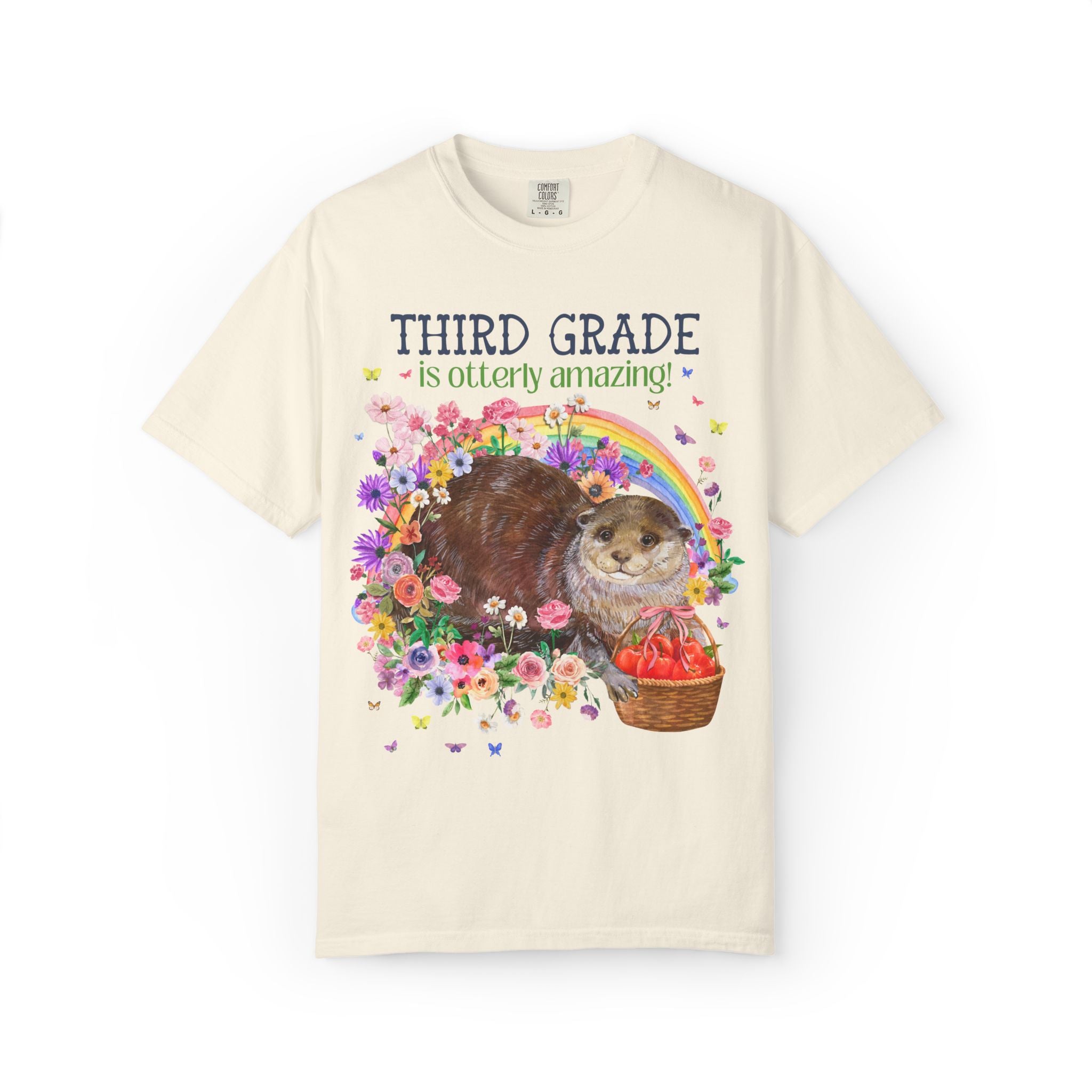 Otterly Amazing Grade Level Matching Teacher Tee Shirt with Flowers and a Rainbow: Colorful Maximalist Back to School Speech Teacher Tee