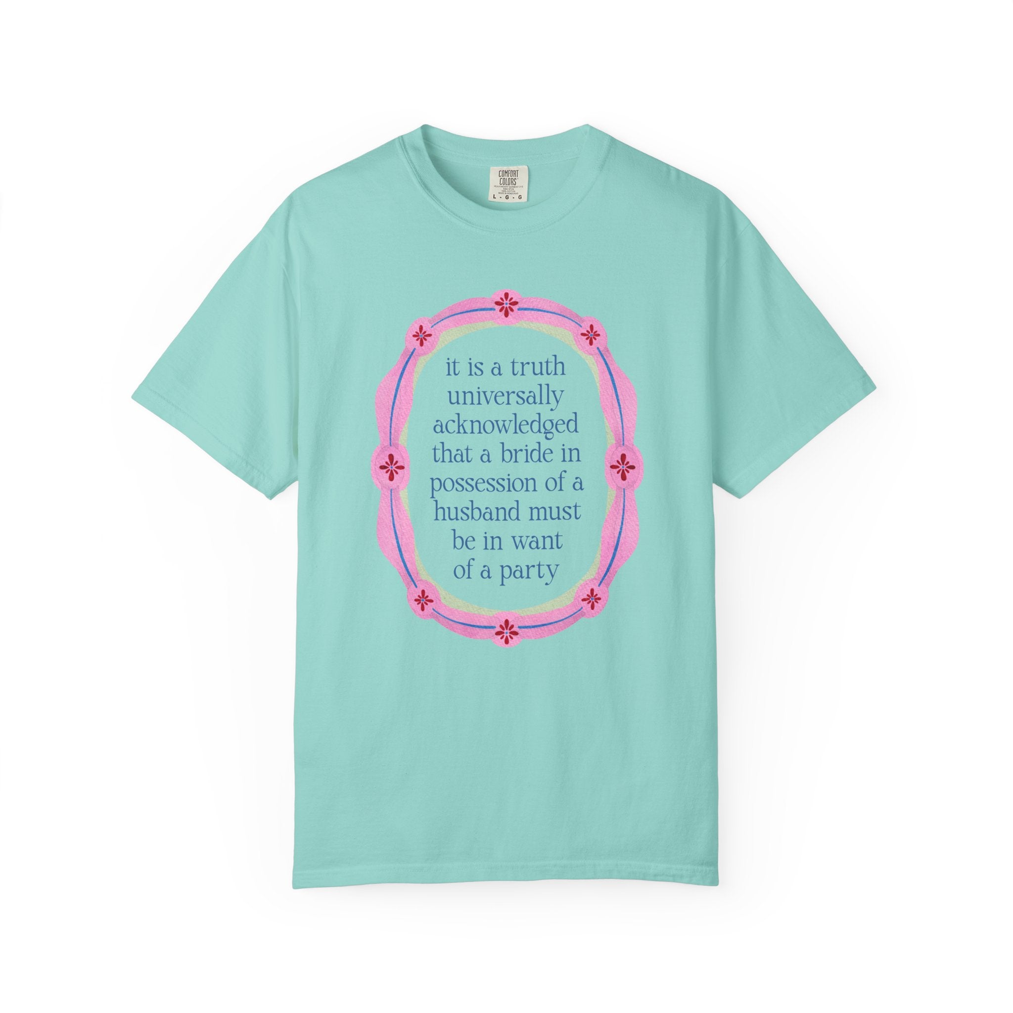 Jane Austen Bachelorette Tee Shirt for Romance Reader or Book Lover: Floral Pride and Prejudice T-Shirt, Matching Bride and Bachelorette Tee