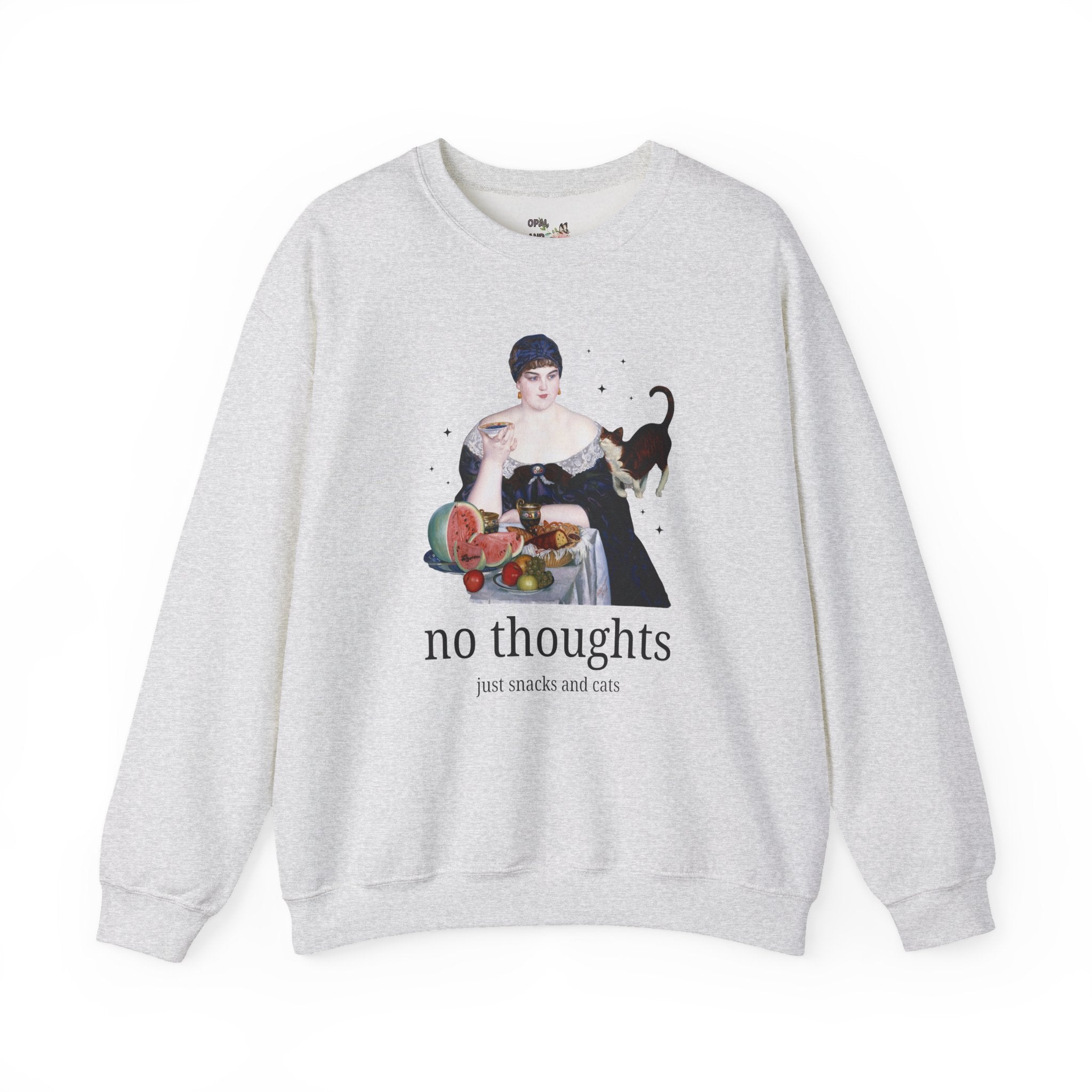 Art History Lover Sweatshirt for Cat Mom or Cat Dad: No Thoughts, Just Snacks and Cats, Silly 19th Century Art Lover Crewneck with Stars