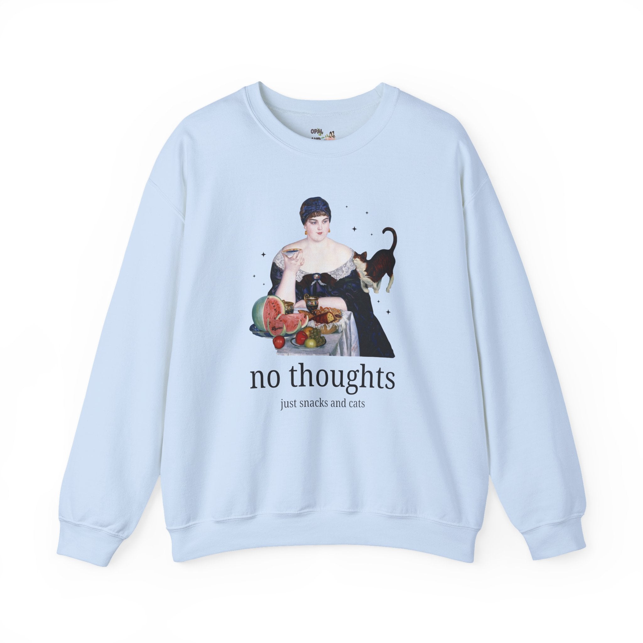 Art History Lover Sweatshirt for Cat Mom or Cat Dad: No Thoughts, Just Snacks and Cats, Silly 19th Century Art Lover Crewneck with Stars