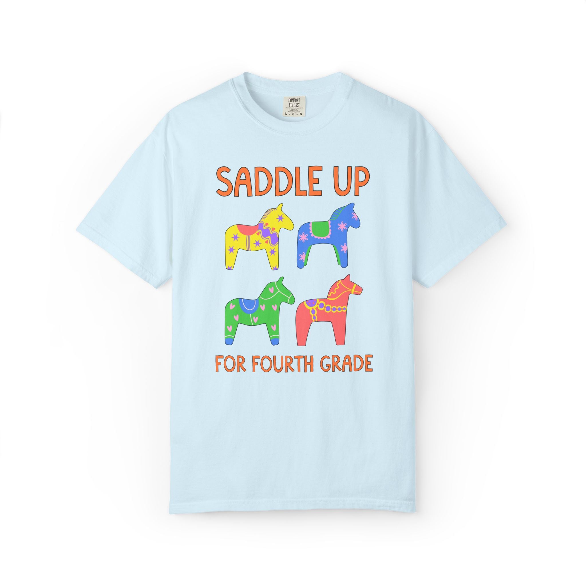 Saddle Up for Fourth Grade: Cute Fourth Grade Teacher Team T-Shirt, Silly Dreamcore Tee with Horses, Student Teacher or Paraprofessional Tee