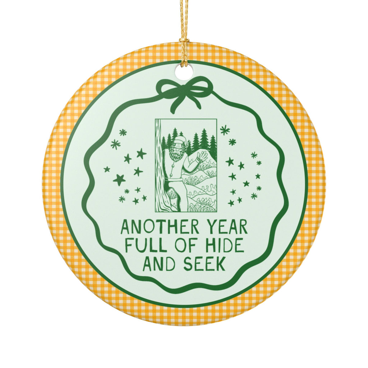 Another Year Full of Hide and Seek Christmas Ornament: Cute Retro Holiday Ornament for Hiker or Camper Who Loves Sasquatch, Funny Bigfoot Lover Gift