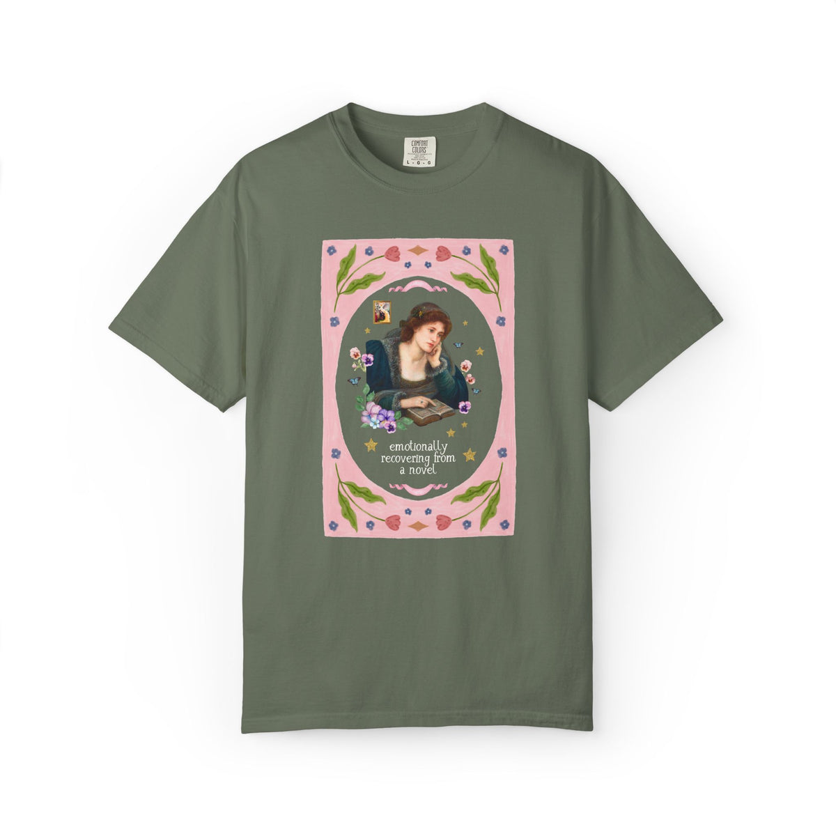 Emotionally Recovering From a Novel Art History Tee: Colorful Maximalist Book Lover T-Shirt of Woman Reading a Book