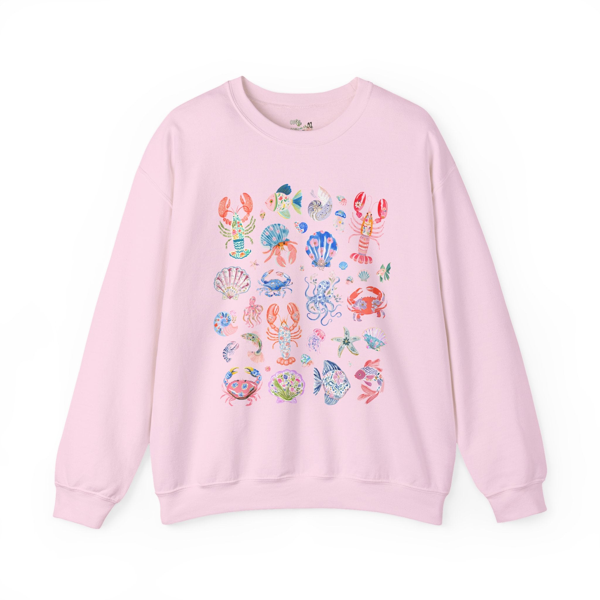 Floral Ocean Animal Lover Sweatshirt with Fish, Crabs, and Lobsters: Boho Flower Goblincore Crewneck for Trip to Beach, Matching Cruise Shirt