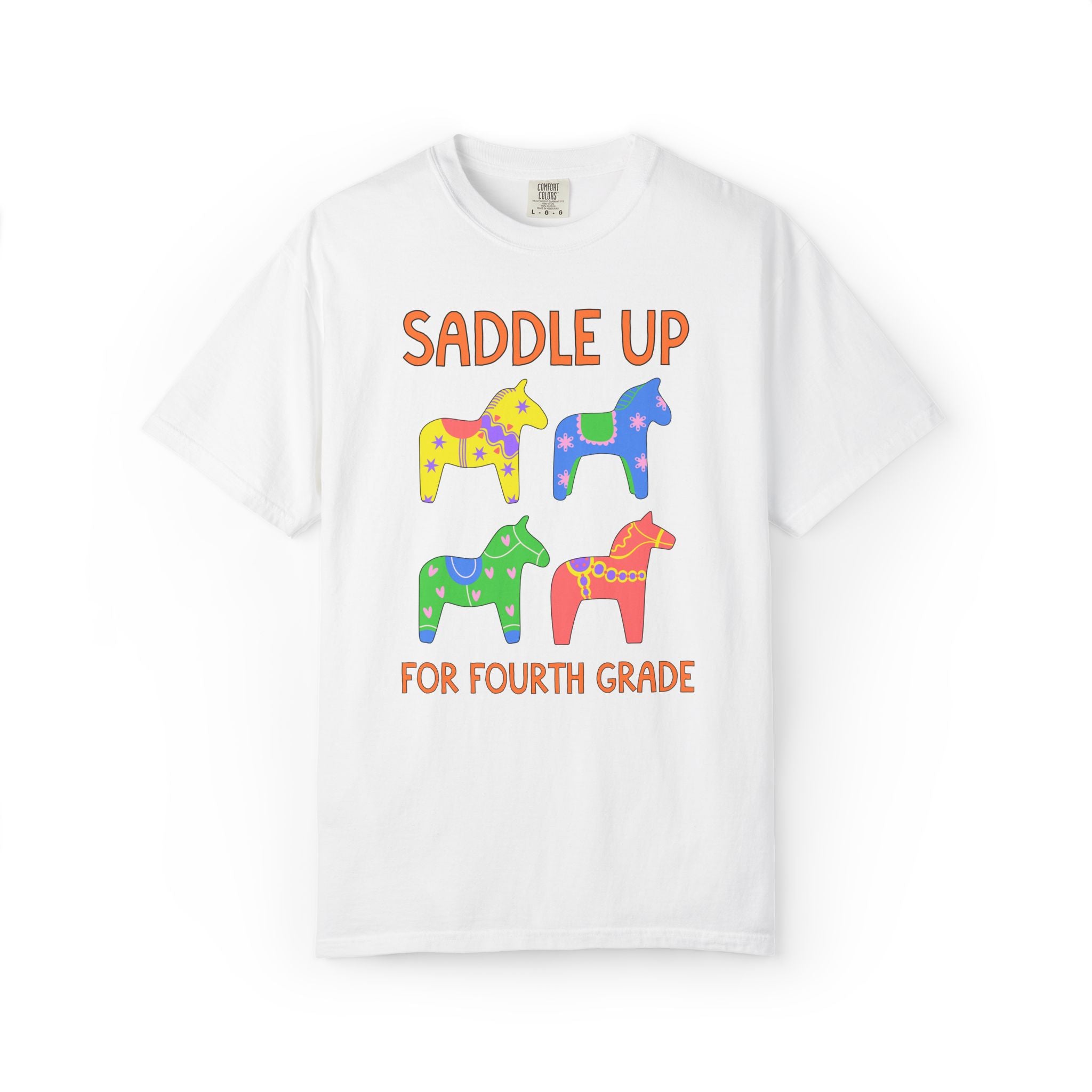 Saddle Up for Fourth Grade: Cute Fourth Grade Teacher Team T-Shirt, Silly Dreamcore Tee with Horses, Student Teacher or Paraprofessional Tee