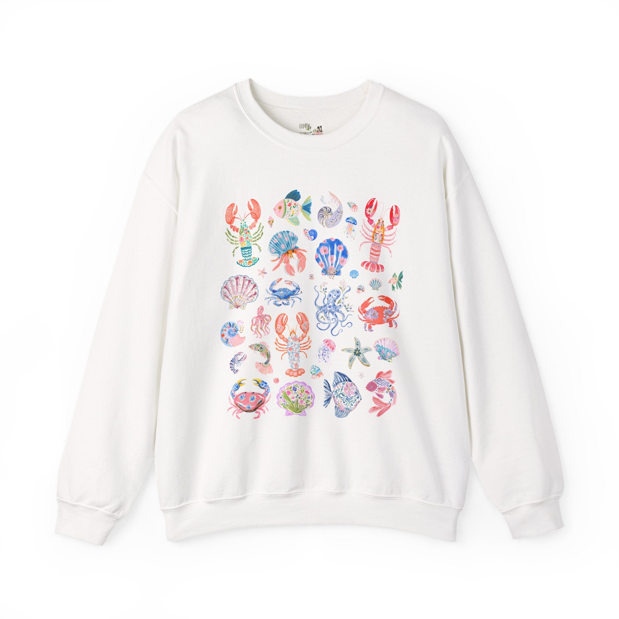 Floral Ocean Animal Lover Sweatshirt with Fish, Crabs, and Lobsters: Boho Flower Goblincore Crewneck for Trip to Beach, Matching Cruise Shirt